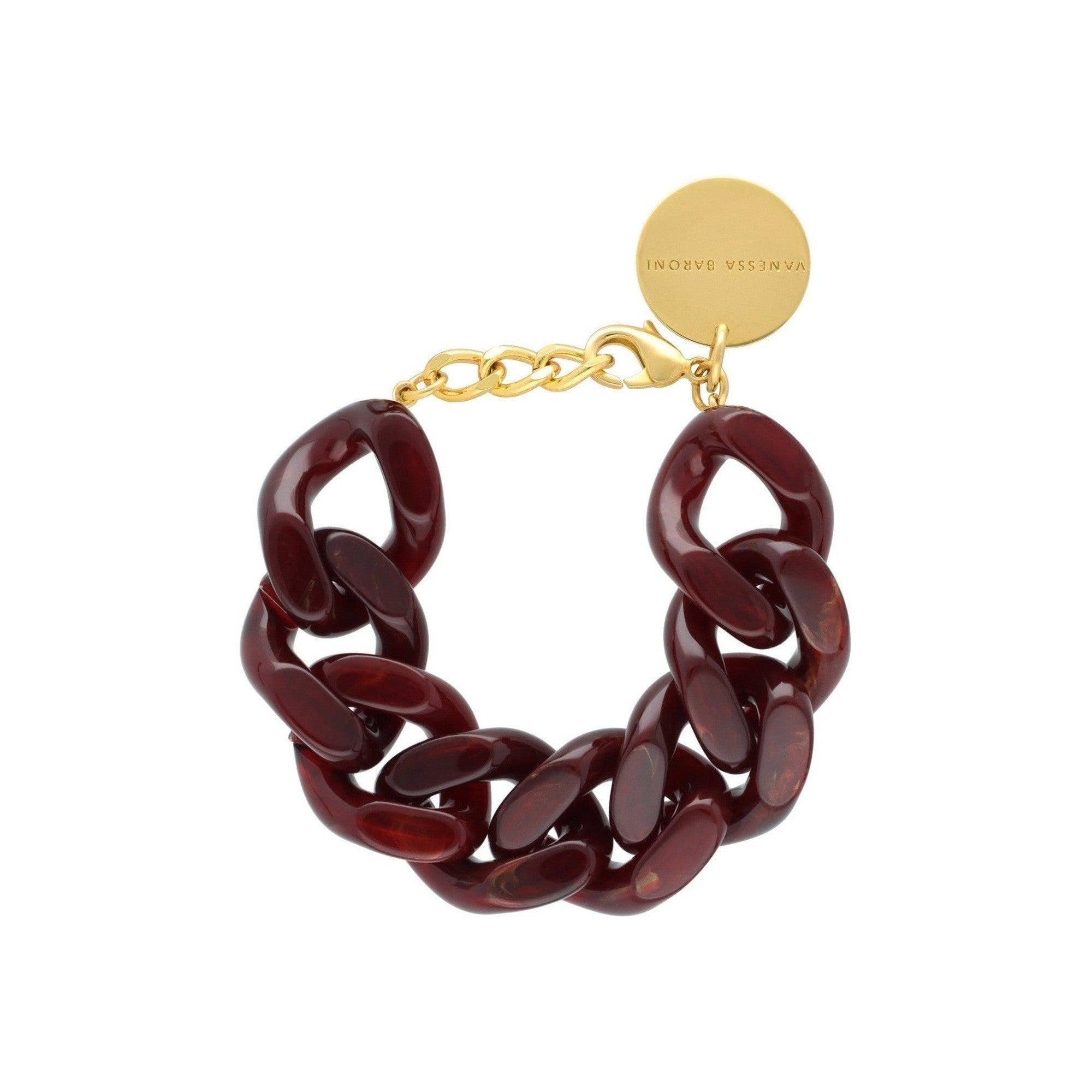 Vanessa Baroni Armband Great Flat Chain, bordeaux marble, vergoldet