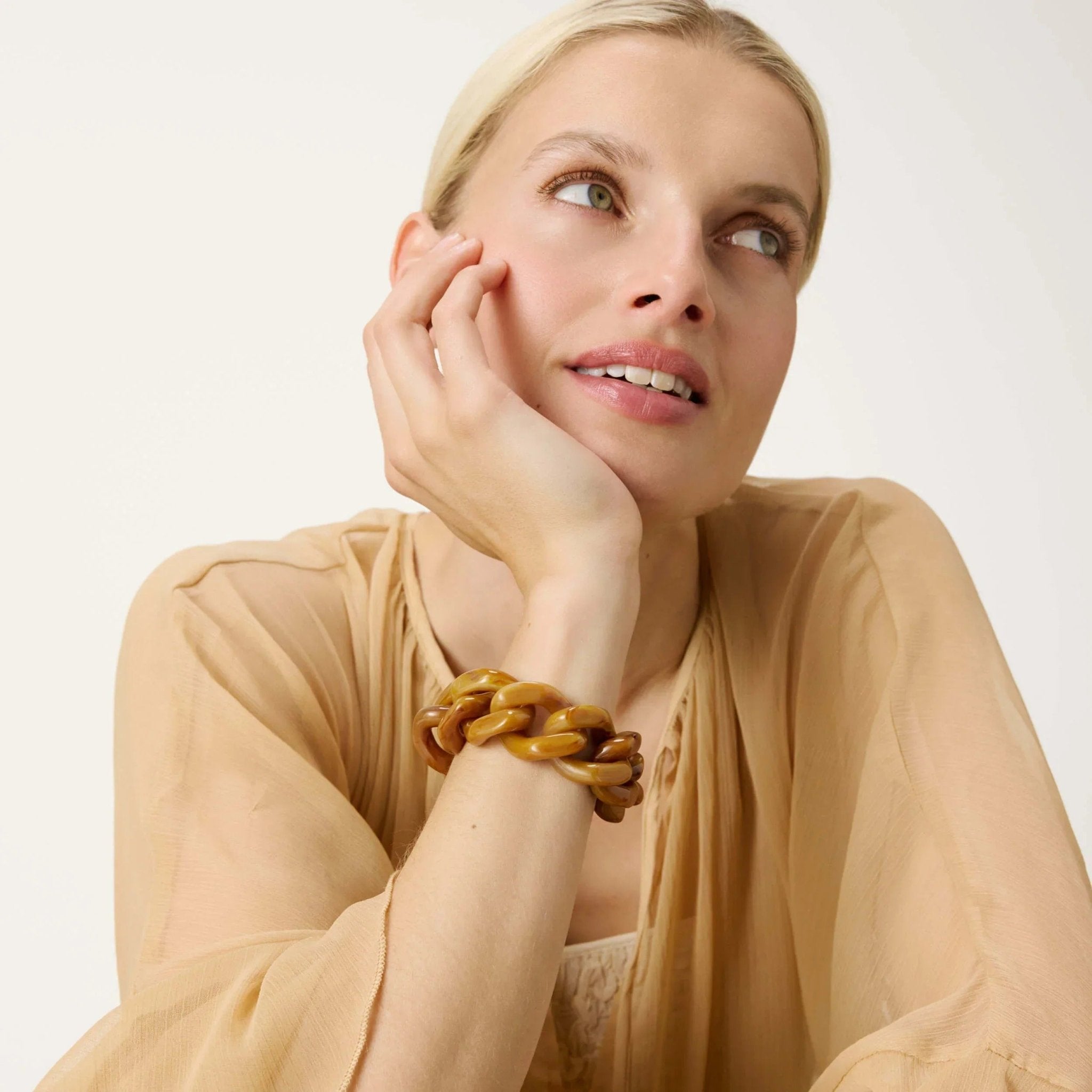 Vanessa Baroni Armband Great Flat Chain, mustard marble, vergoldet