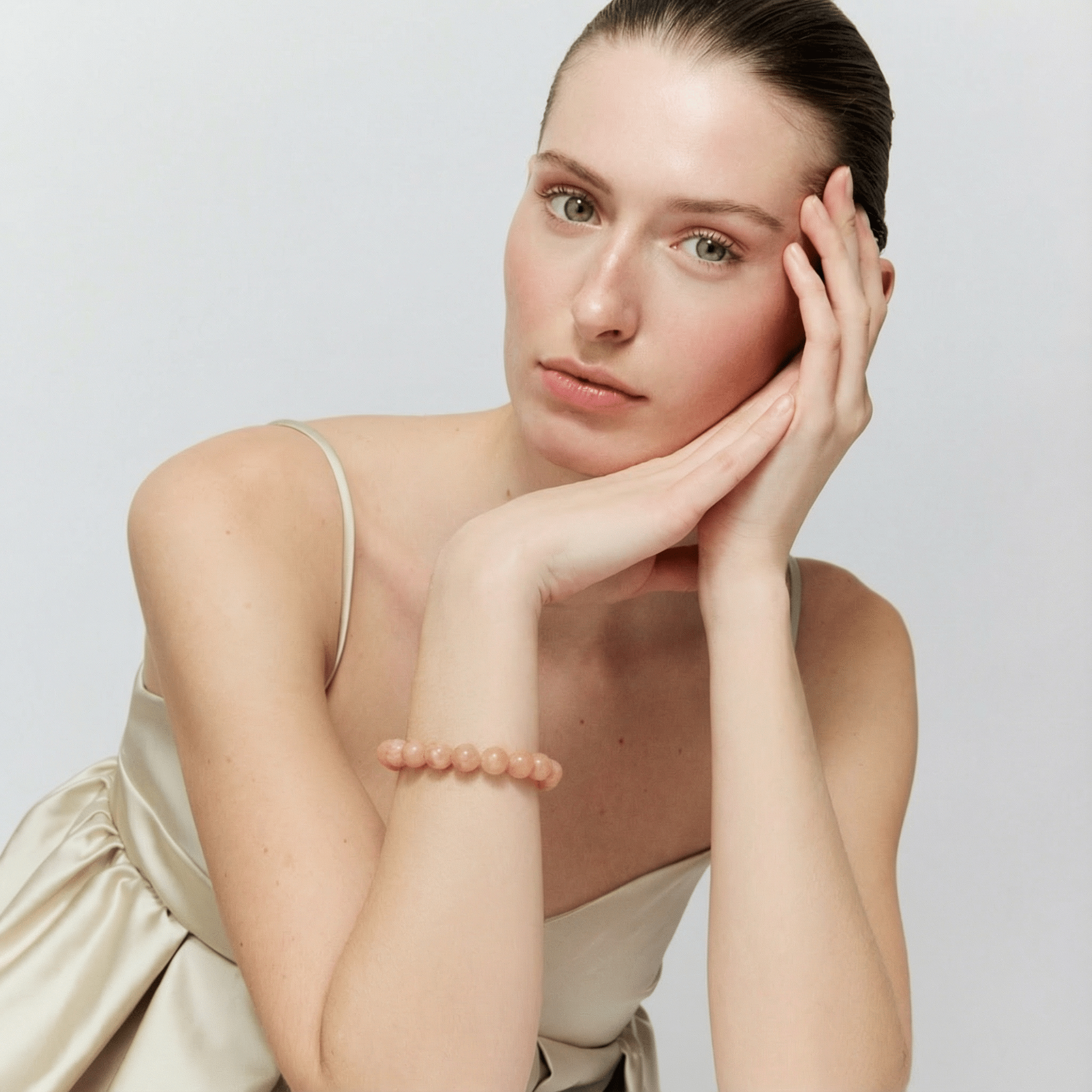 Vanessa Baroni Armband Mini Beads Flex, blush marble, vergoldet