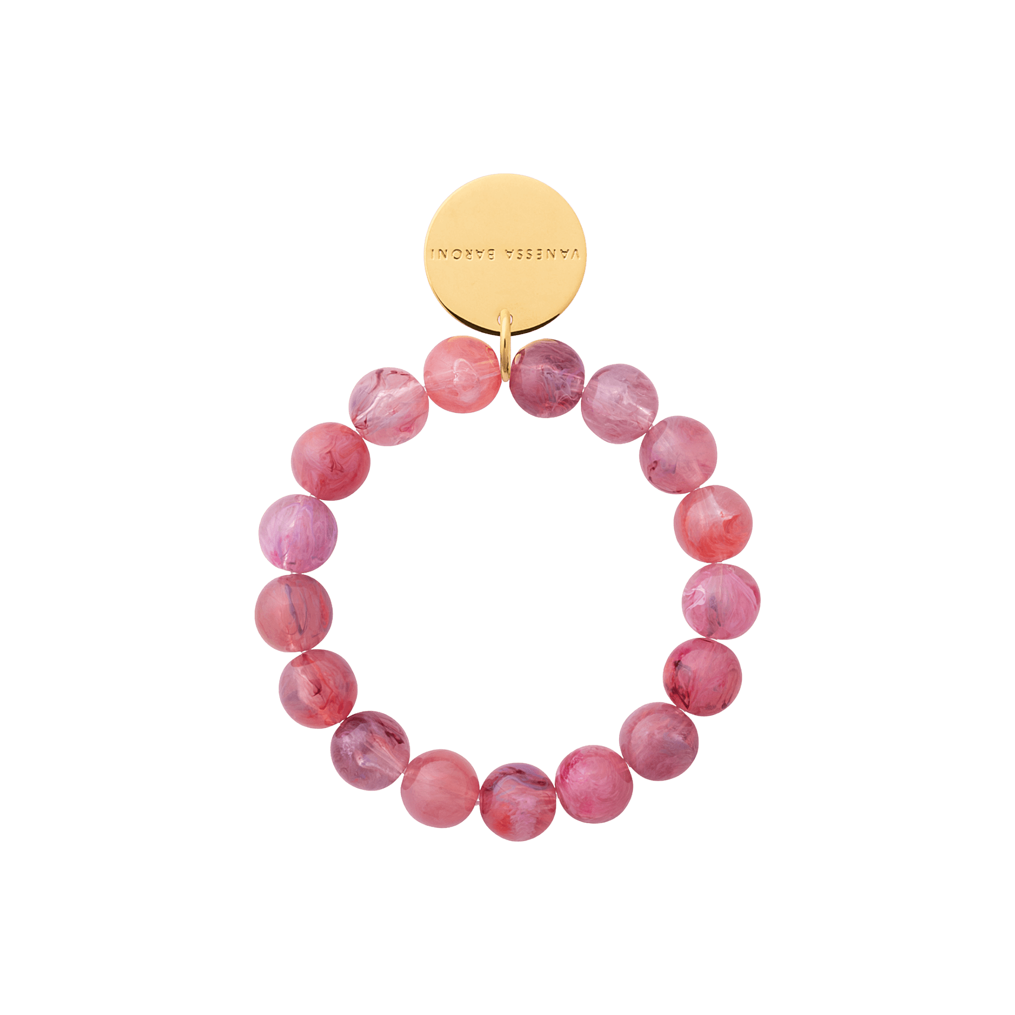 Vanessa Baroni Armband Mini Beads Flex, crystal pink marble, vergoldet