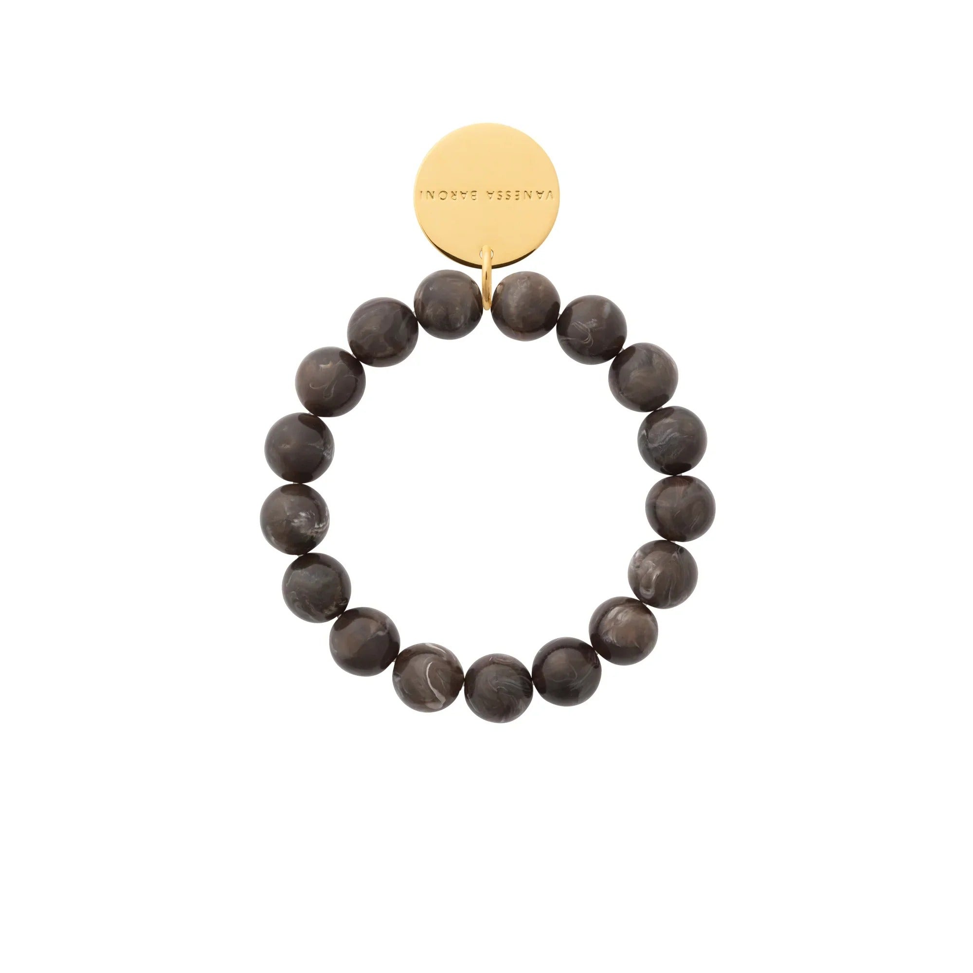 Vanessa Baroni Armband Mini Beads Flex, dark brown marble, vergoldet