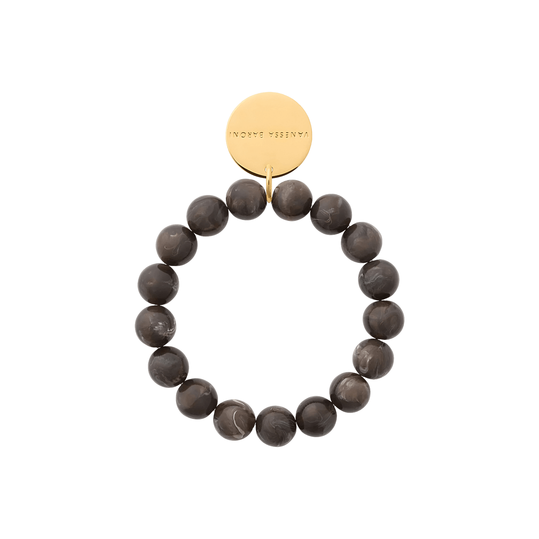 Vanessa Baroni Armband Mini Beads Flex, dark brown marble, vergoldet