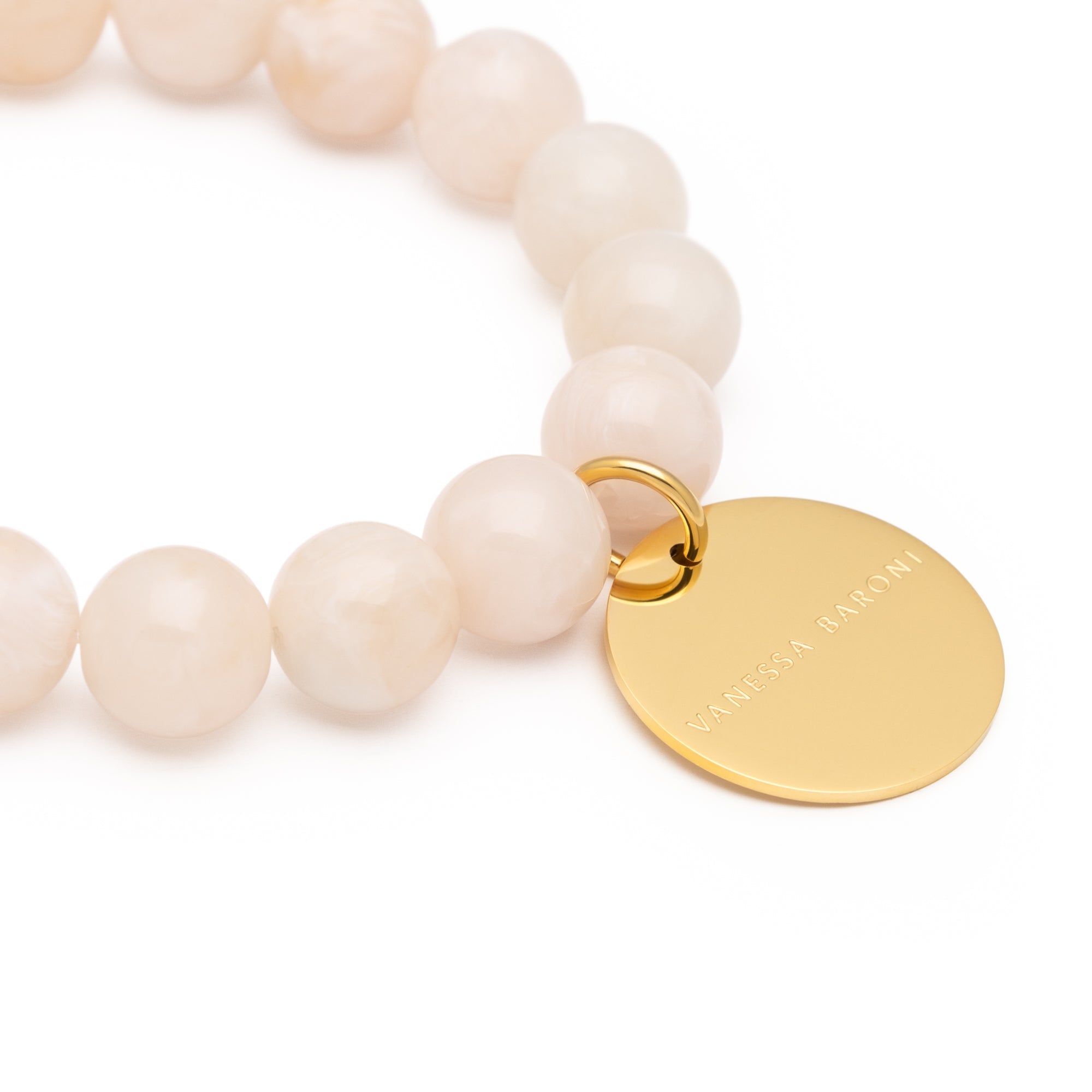 Vanessa Baroni Armband Mini Beads Flex, latte marble, vergoldet