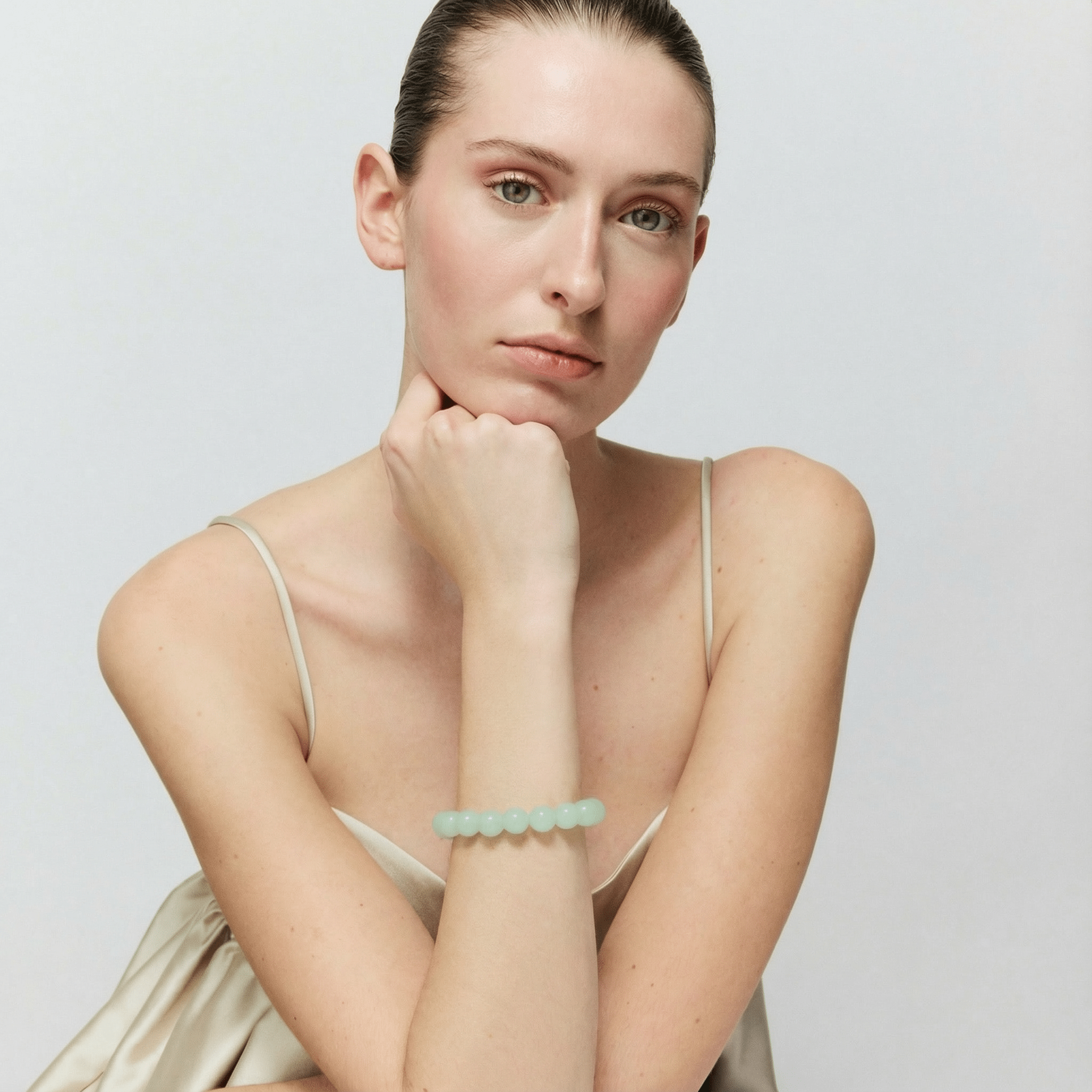 Vanessa Baroni Armband Mini Beads Flex, opaline mint, vergoldet