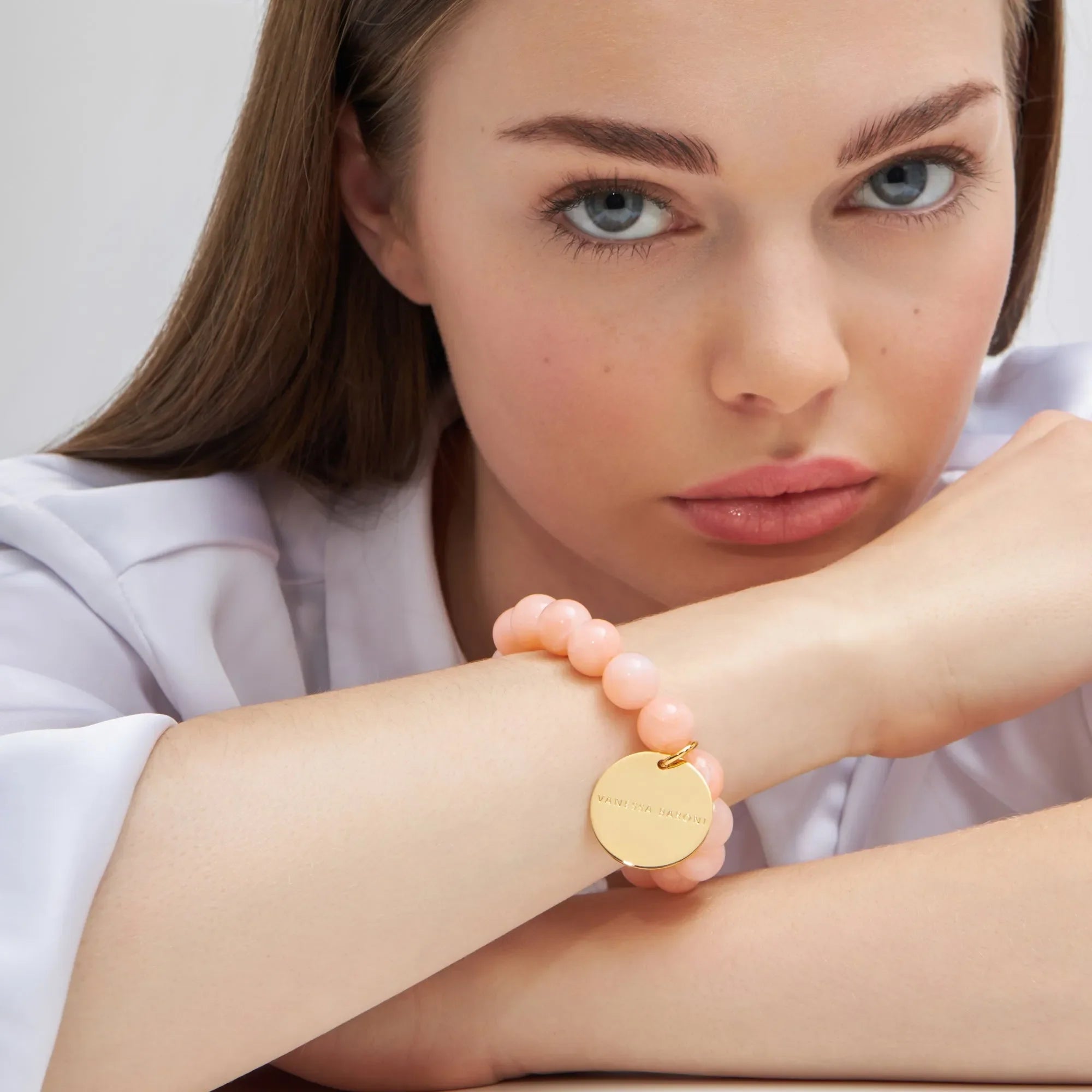 Vanessa Baroni Armband Mini Beads Flex, peach sorbet, vergoldet