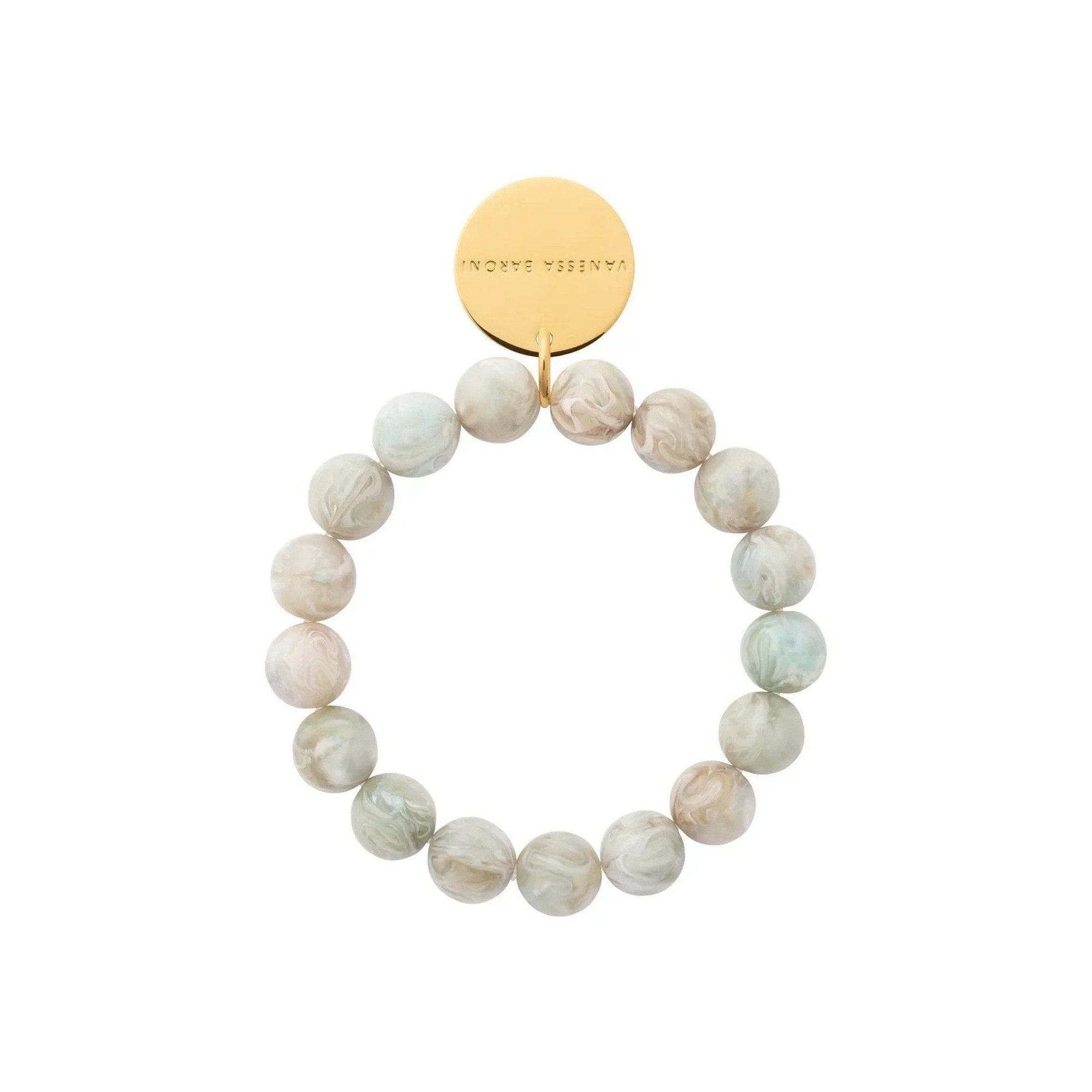 Vanessa Baroni Armband Mini Beads Flex, snow green marble, vergoldet