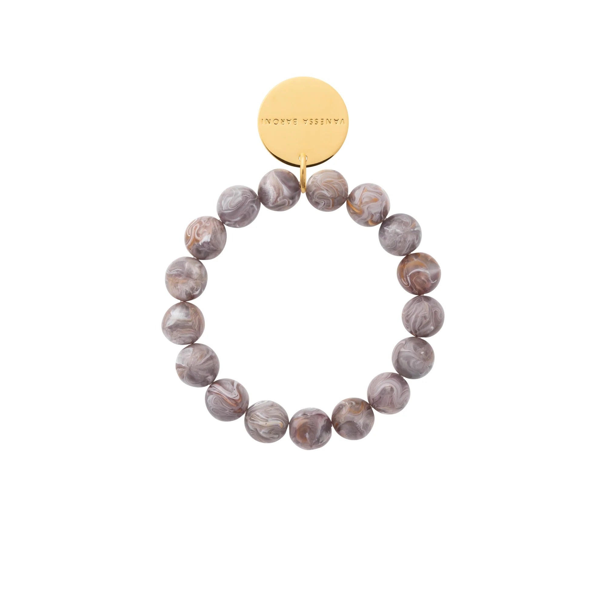 Vanessa Baroni Armband Mini Beads Flex, taupe marble, vergoldet