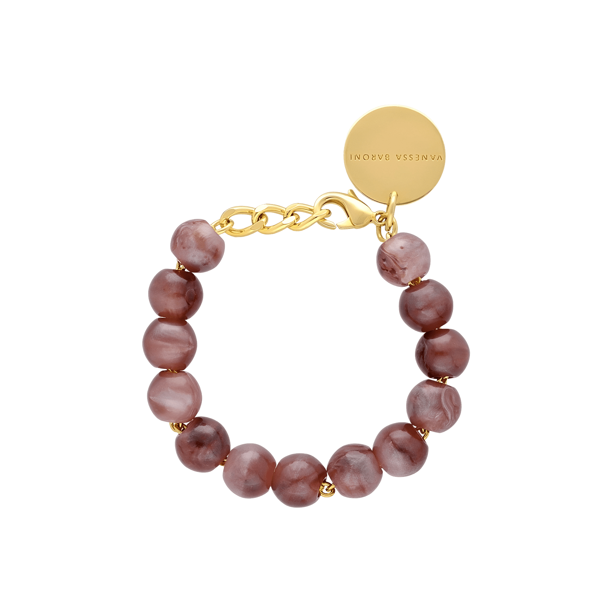 Vanessa Baroni Armband Mini Beads, toffee marble, vergoldet