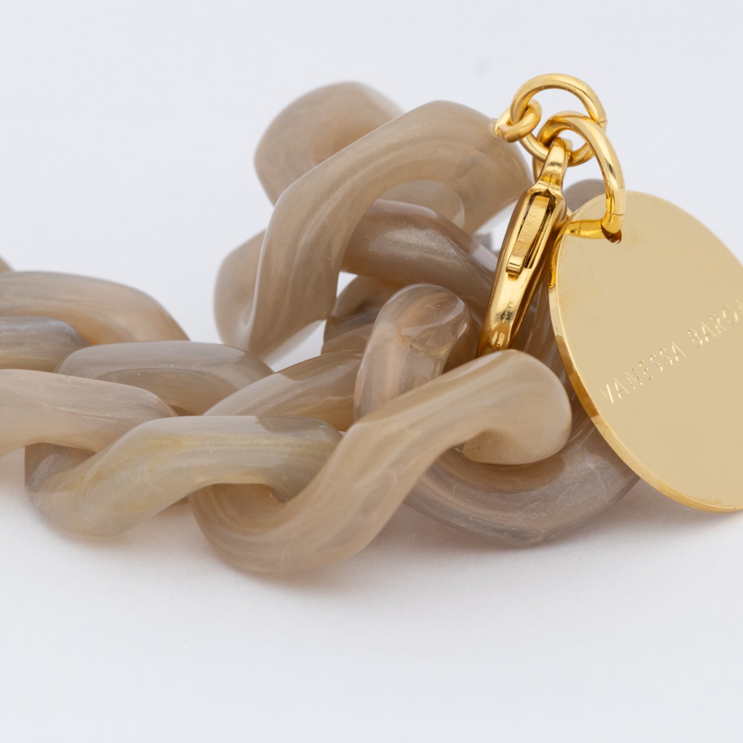 Vanessa Baroni Armband Mini Flat Chain, biancone marble, vergoldet