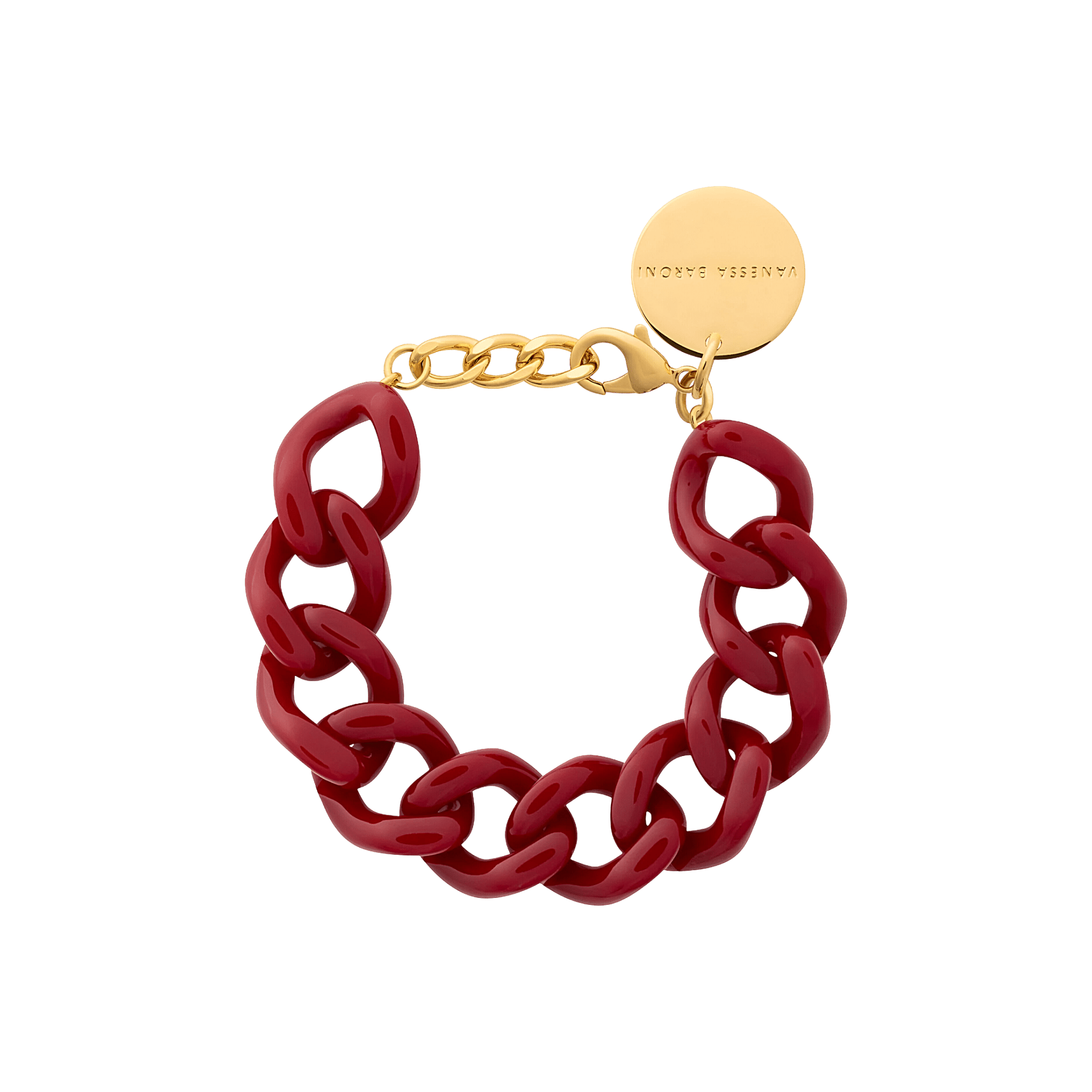 Vanessa Baroni Armband Mini Flat Chain, bordeaux, vergoldet