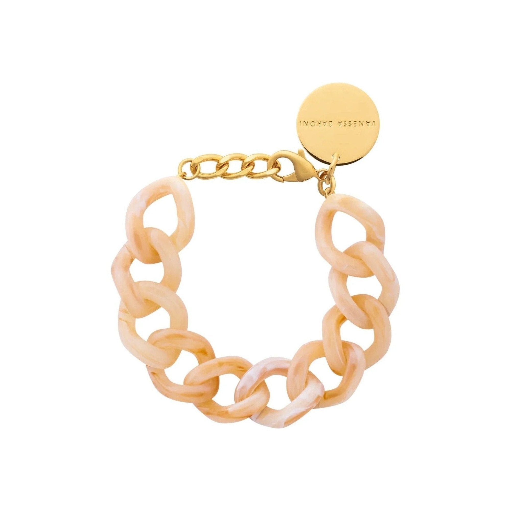Vanessa Baroni Armband Mini Flat Chain, creme brulee marble, vergoldet