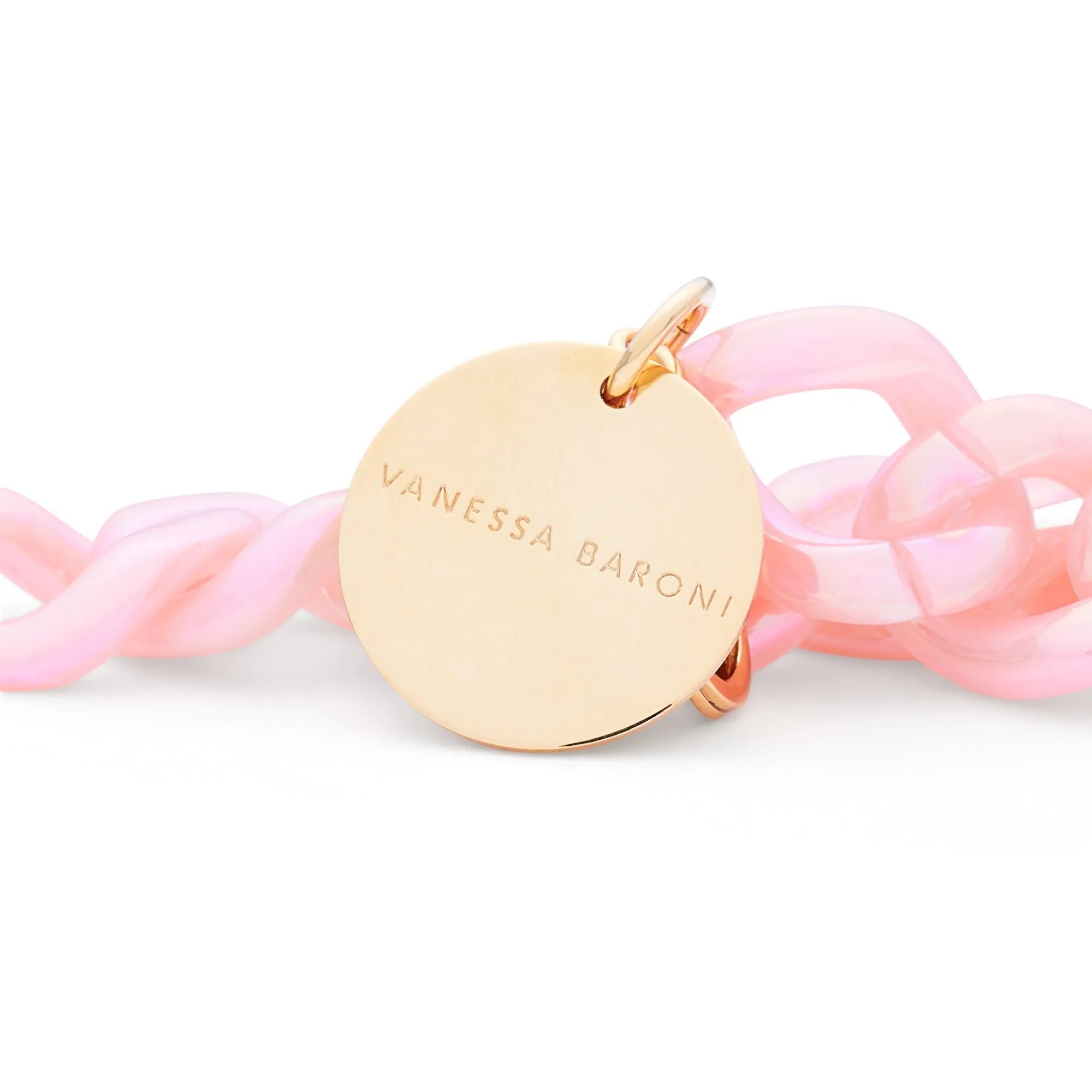 Vanessa Baroni Armband Mini Flat Chain, iridescent neon pink marble, vergoldet
