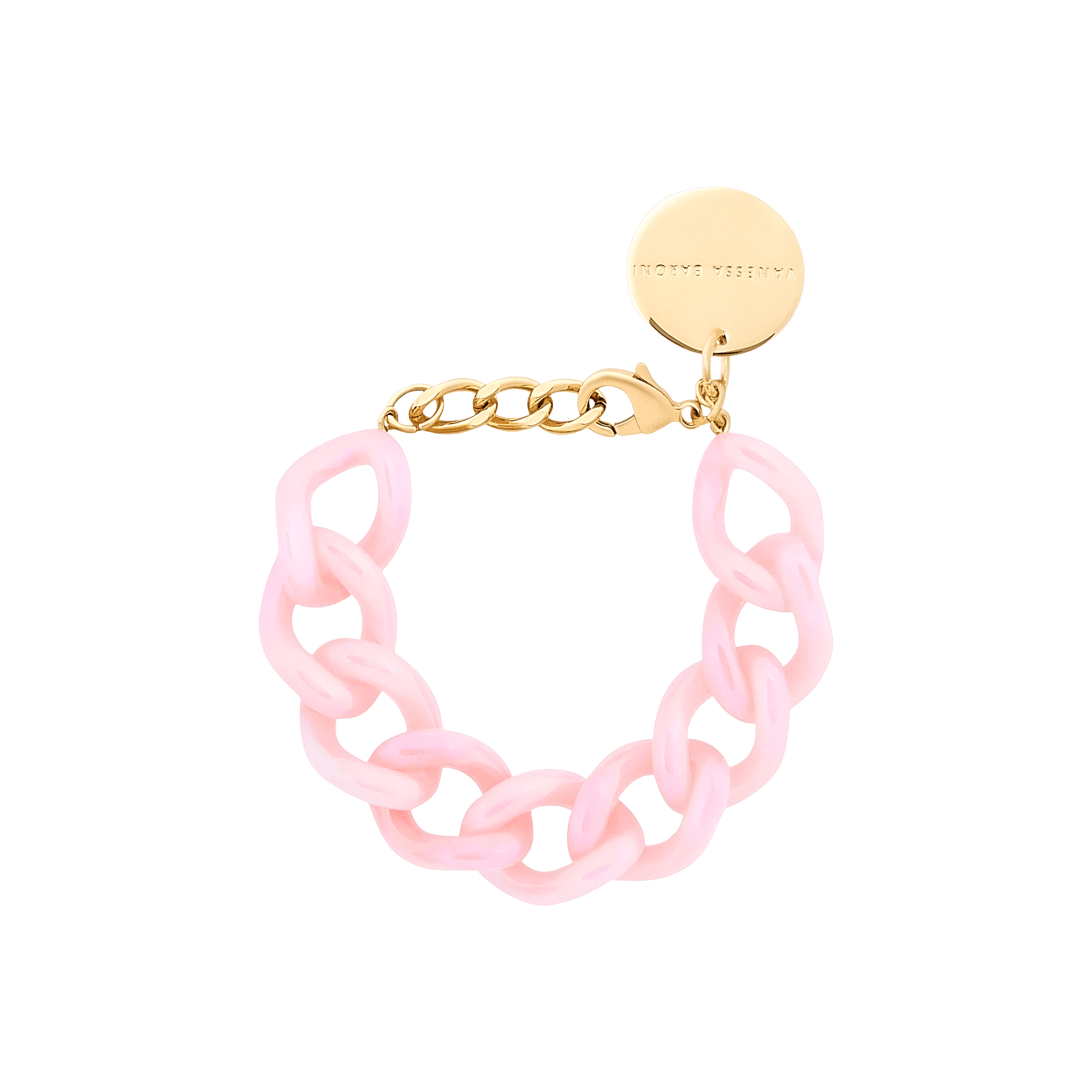 Vanessa Baroni Armband Mini Flat Chain, iridescent neon pink marble, vergoldet