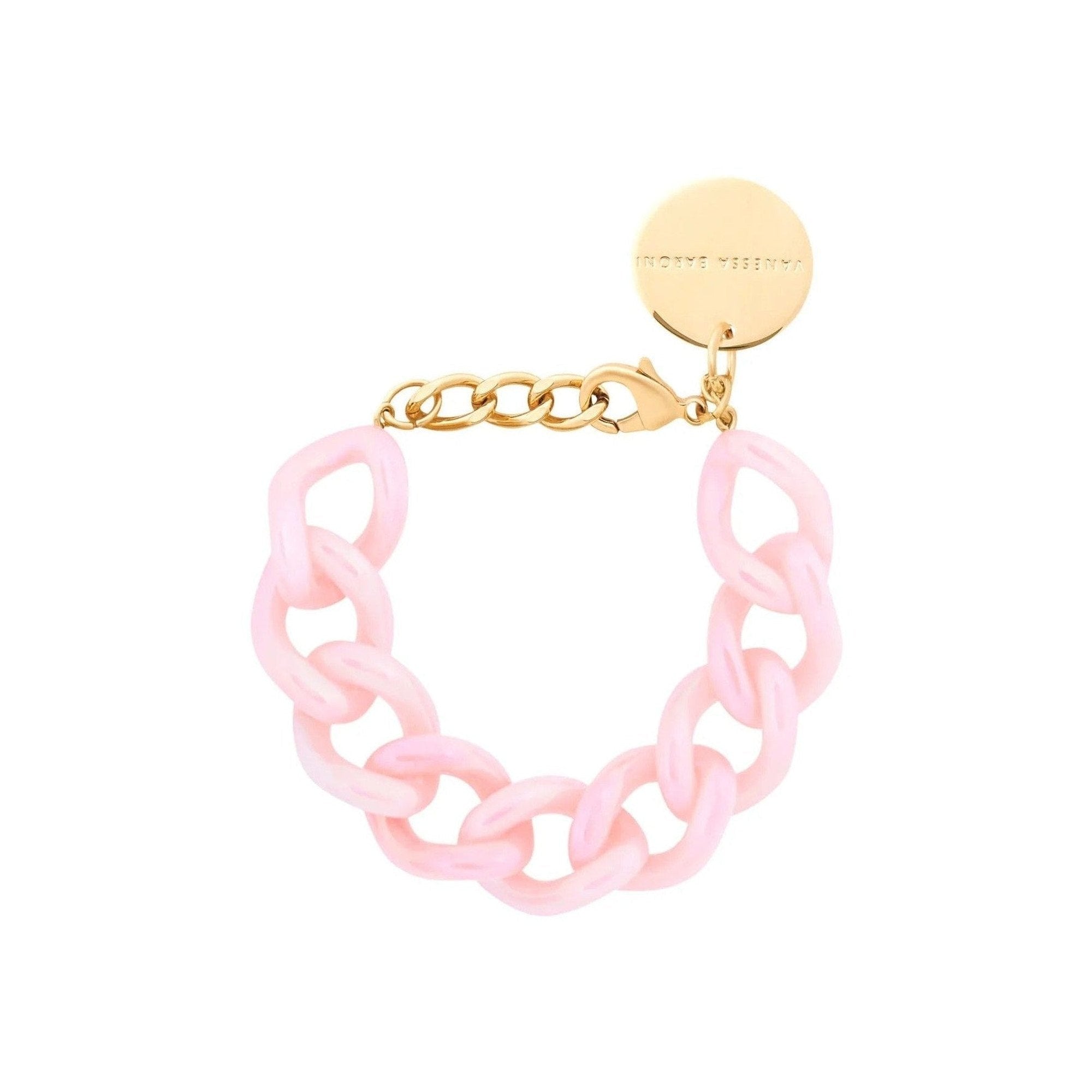 Vanessa Baroni Armband Mini Flat Chain, iridescent neon pink marble, vergoldet