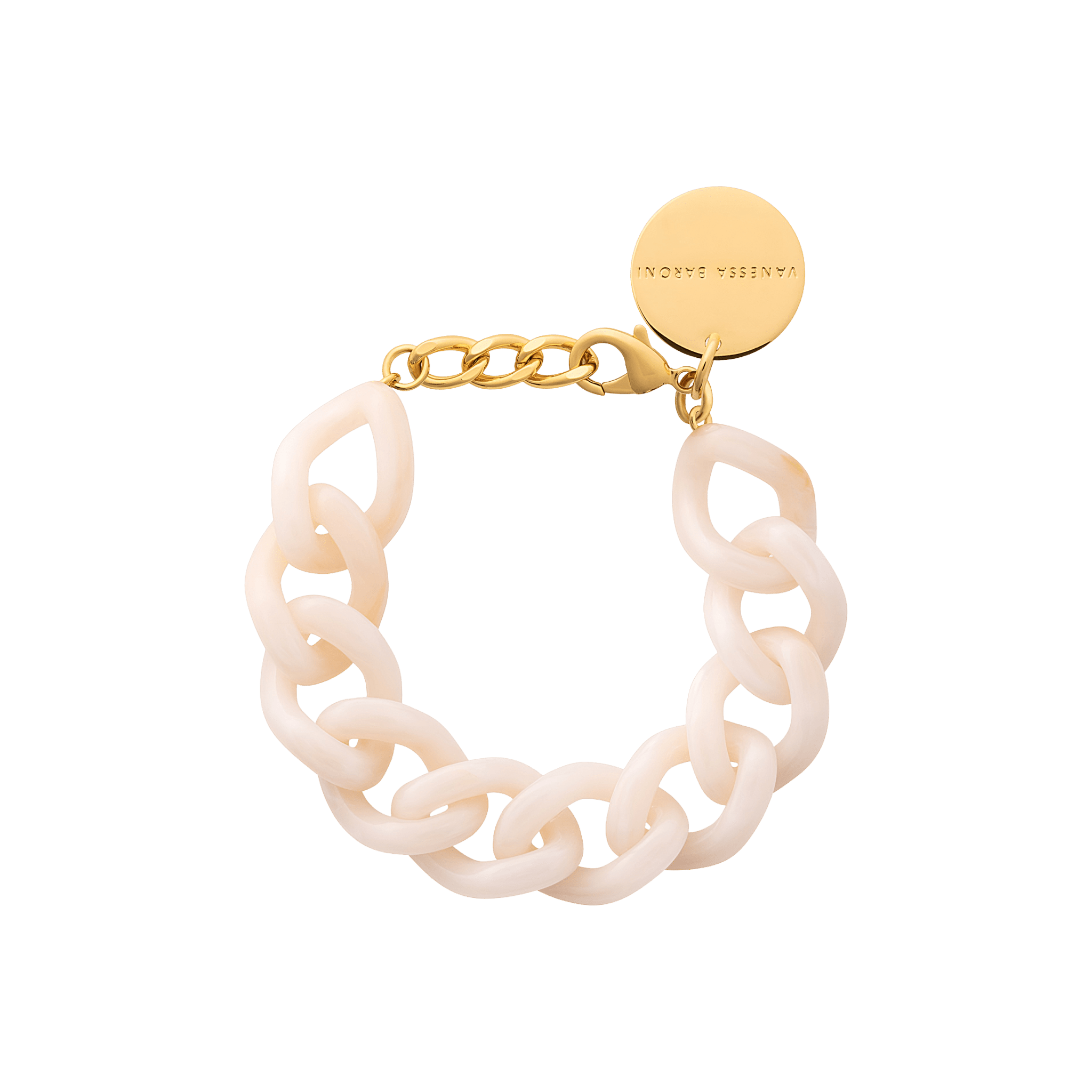 Vanessa Baroni Armband Mini Flat Chain, latte marble, vergoldet