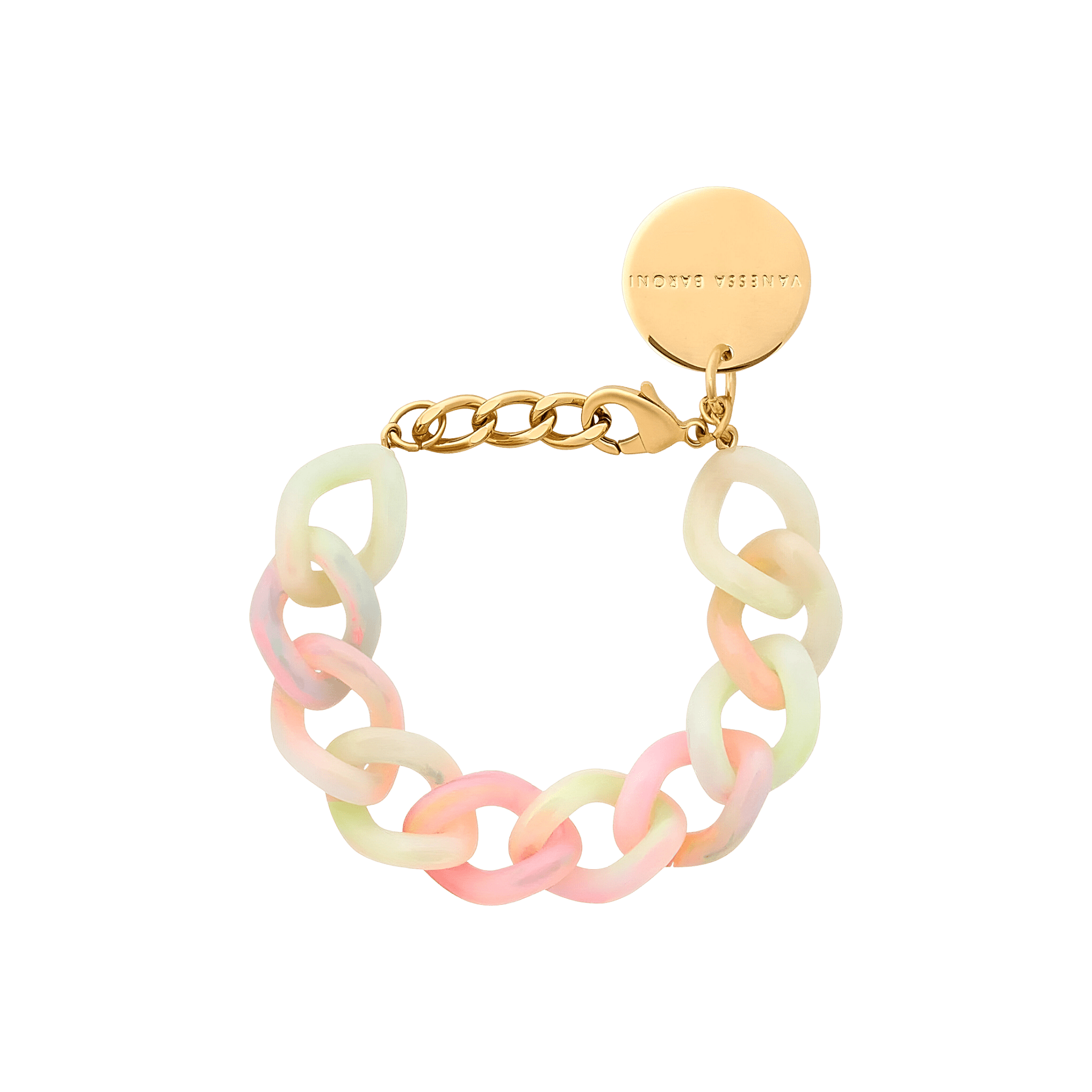 Vanessa Baroni Armband Mini Flat Chain, neon rainbow, vergoldet