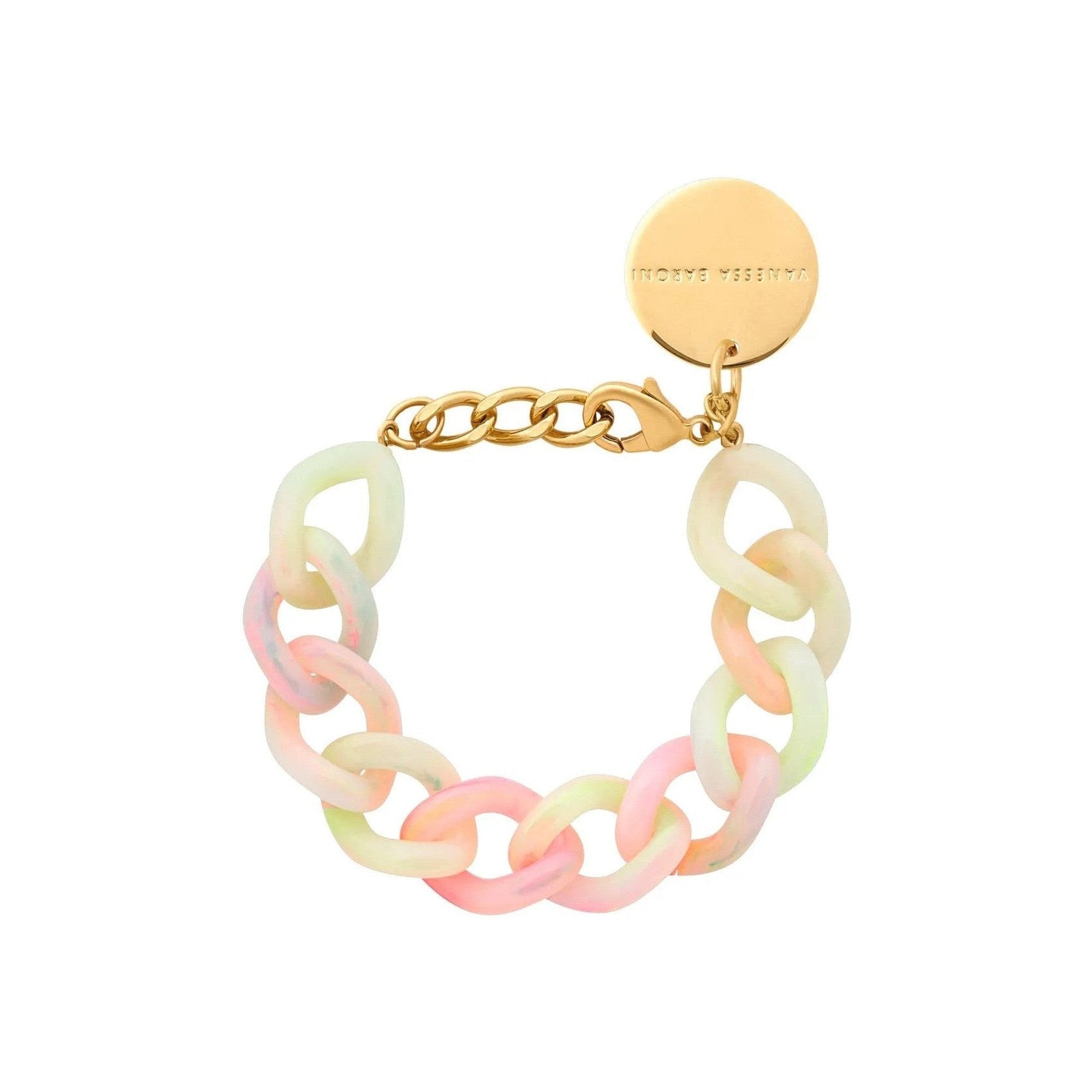 Vanessa Baroni Armband Mini Flat Chain, neon rainbow, vergoldet