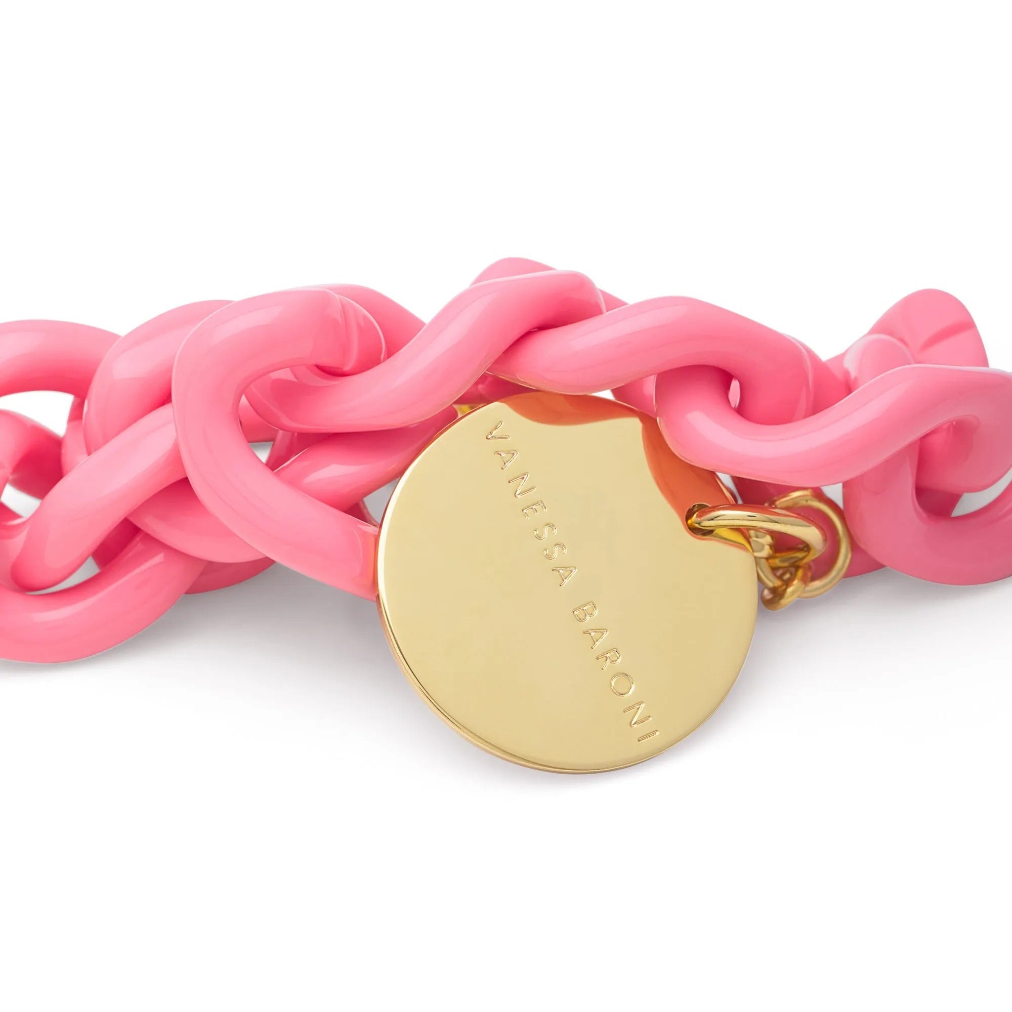 Vanessa Baroni Armband Mini Flat Chain, raspberry, vergoldet