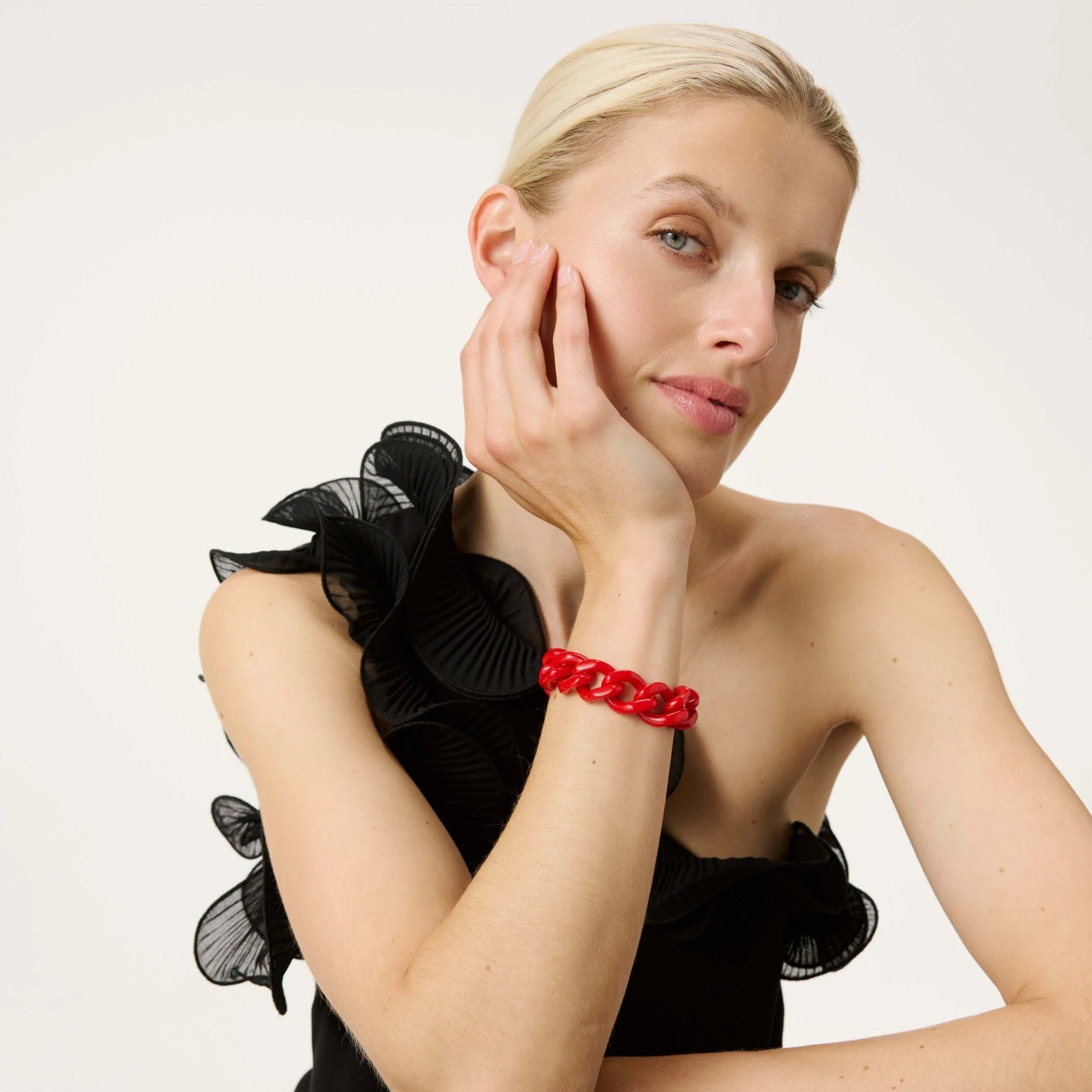 Vanessa Baroni Armband Mini Flat Chain, scarlet red, vergoldet