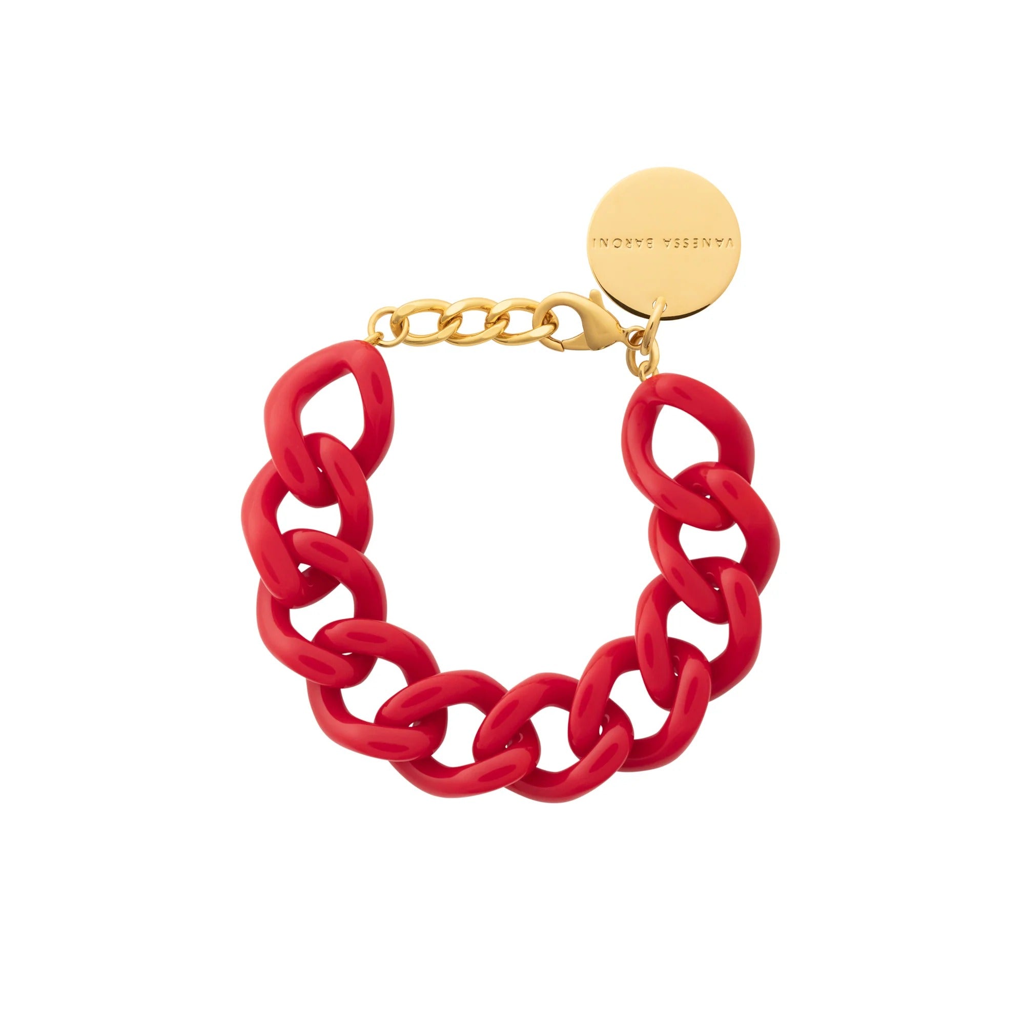 Vanessa Baroni Armband Mini Flat Chain, scarlet red, vergoldet