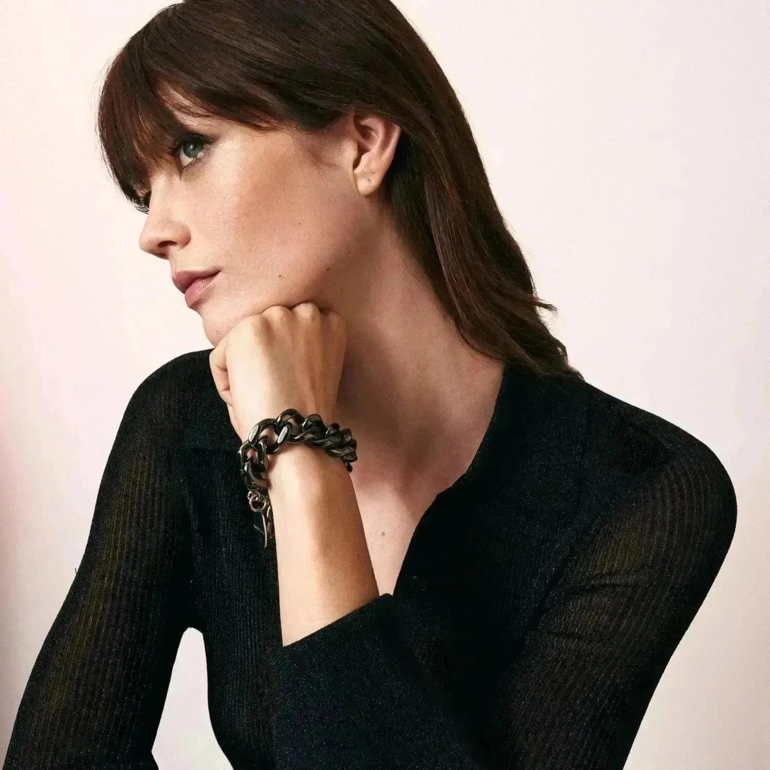 Vanessa Baroni Armband Mini Flat Chain, ultrablack, versilbert