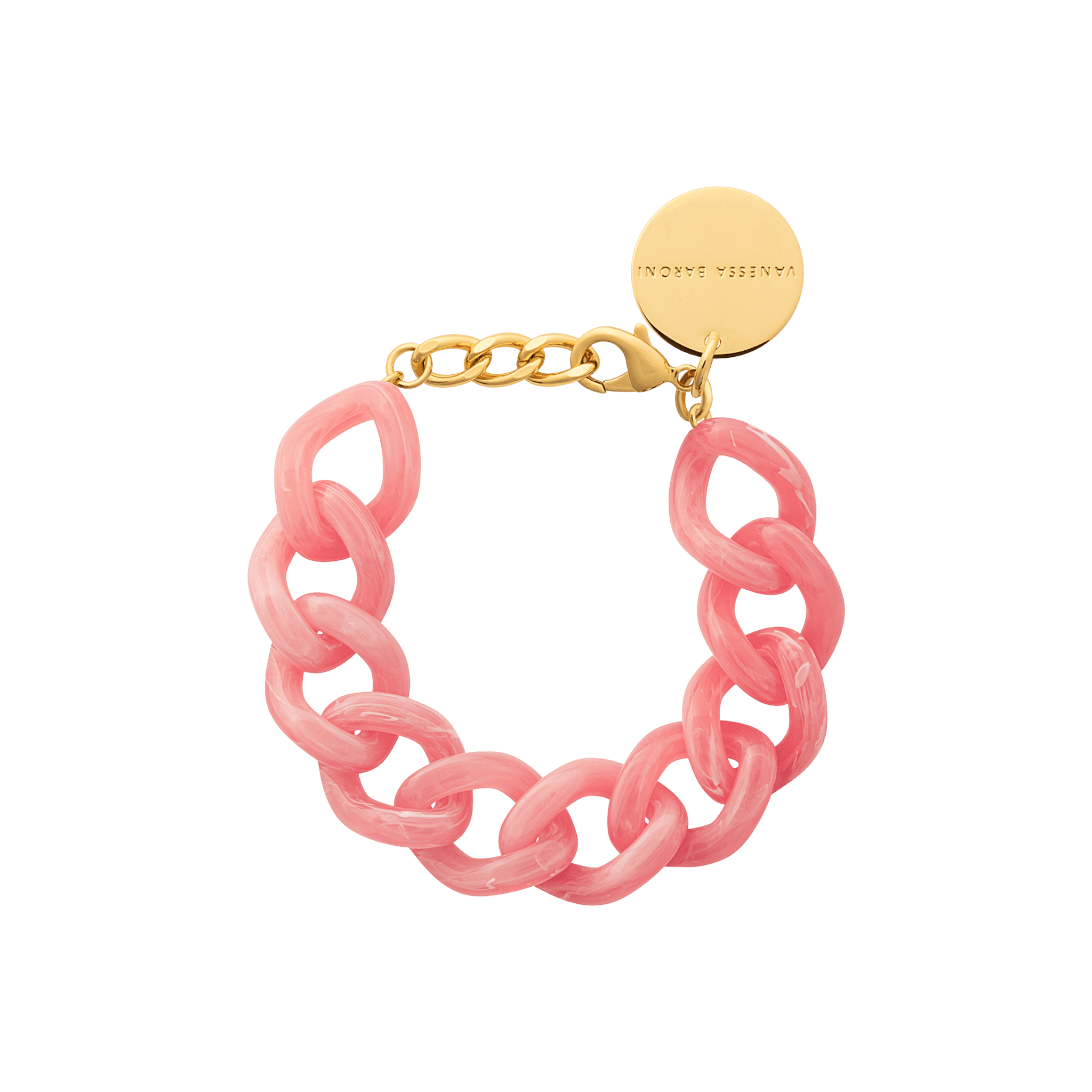 Vanessa Baroni Armband Mini Flat Chain, watermelon marble, vergoldet