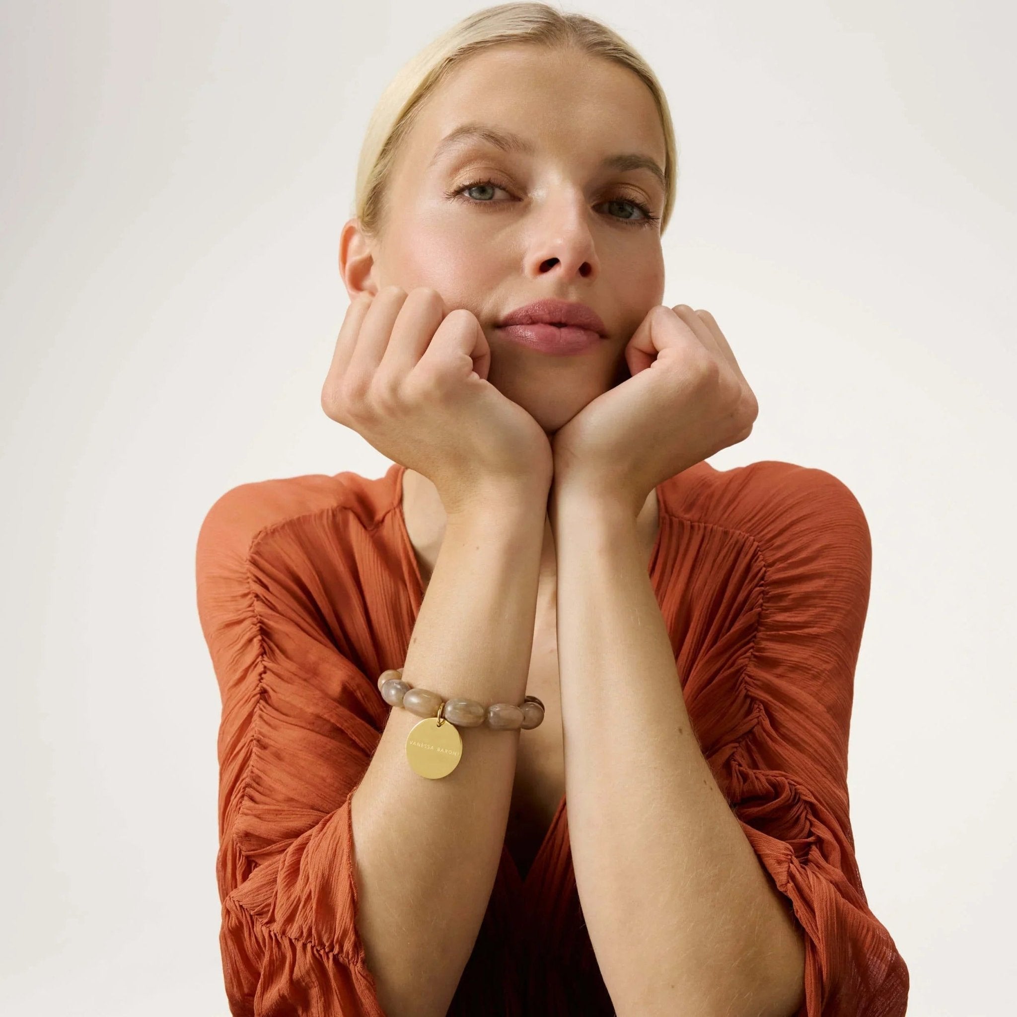 Vanessa Baroni Armband Olive Flex, biancone marble, vergoldet