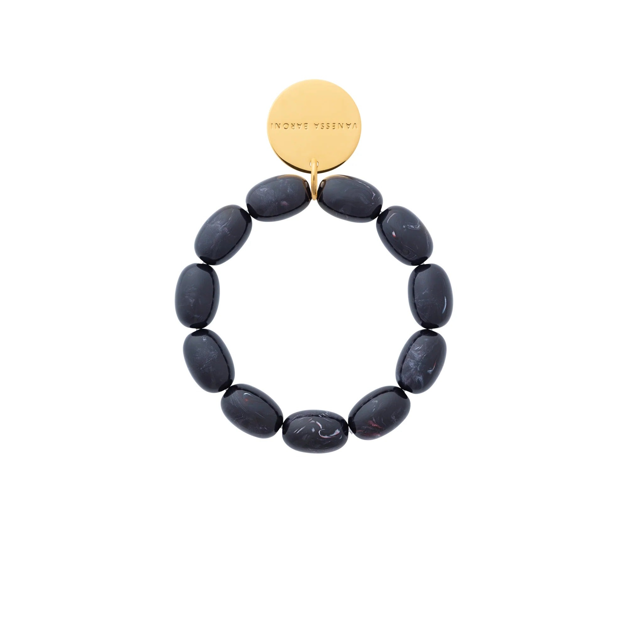 Vanessa Baroni Armband Olive Flex, black universe marble, vergoldet