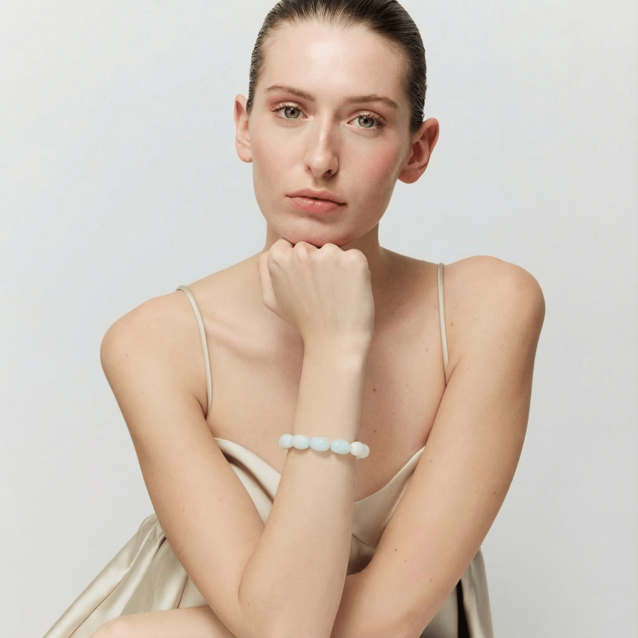 Vanessa Baroni Armband Olive Flex, cloud marble, vergoldet