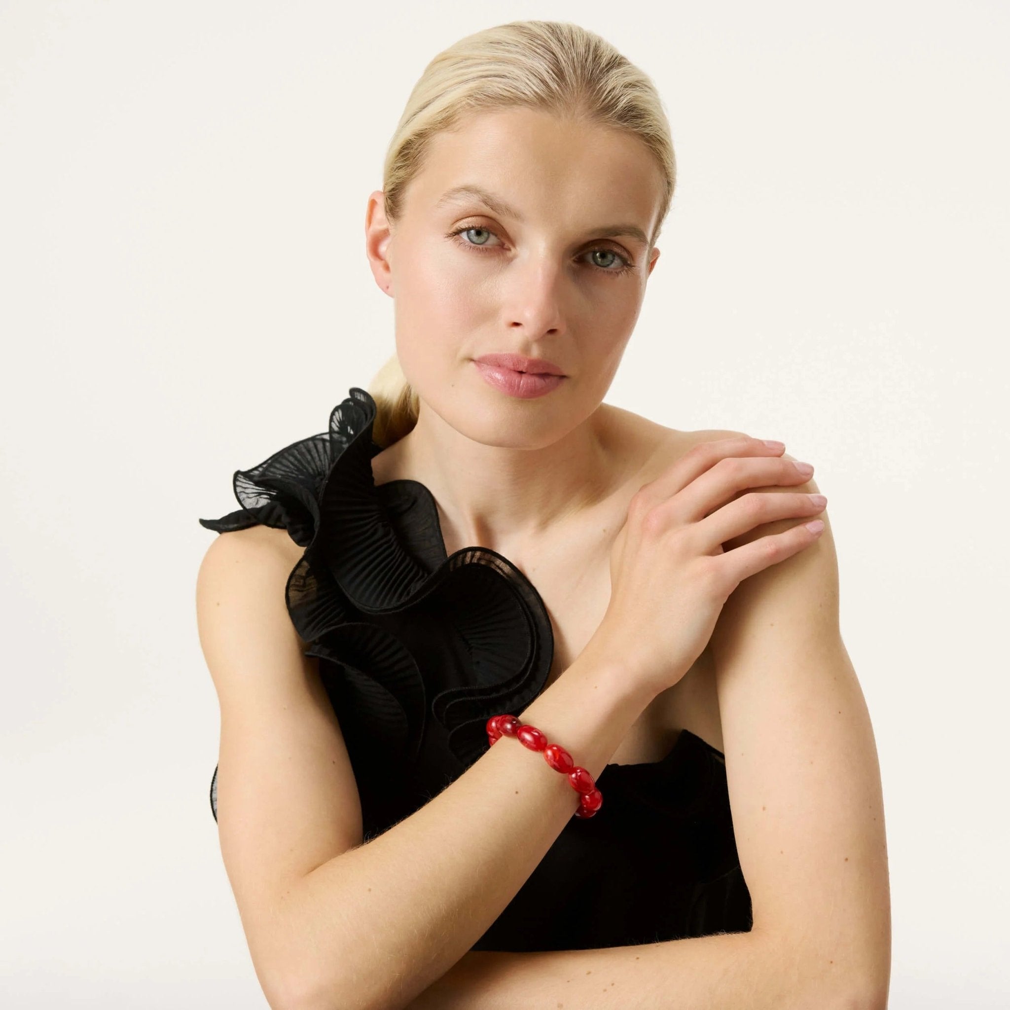 Vanessa Baroni Armband Olive Flex, red marble, vergoldet