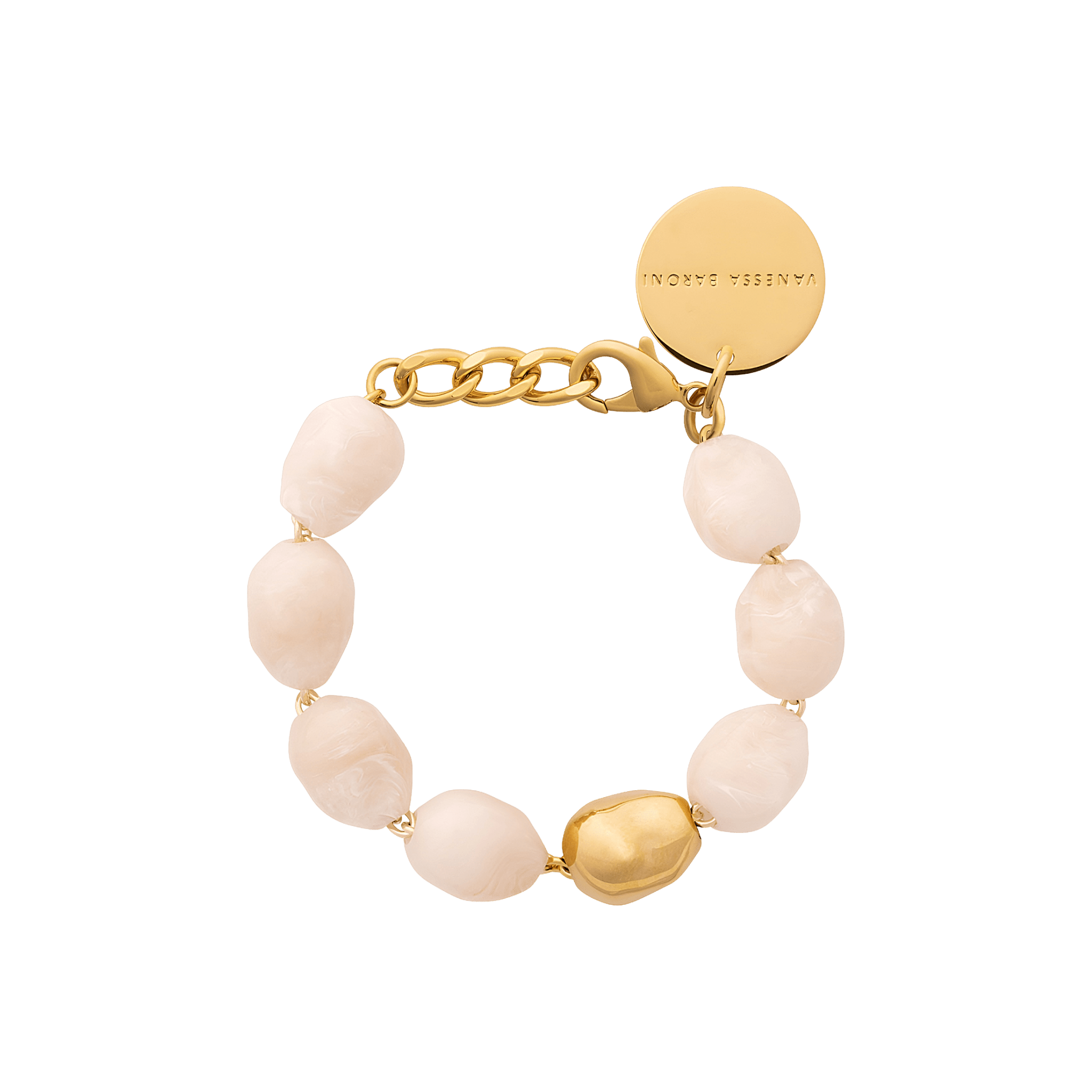 Vanessa Baroni Armband Organic Pearl, latte marble, vergoldet