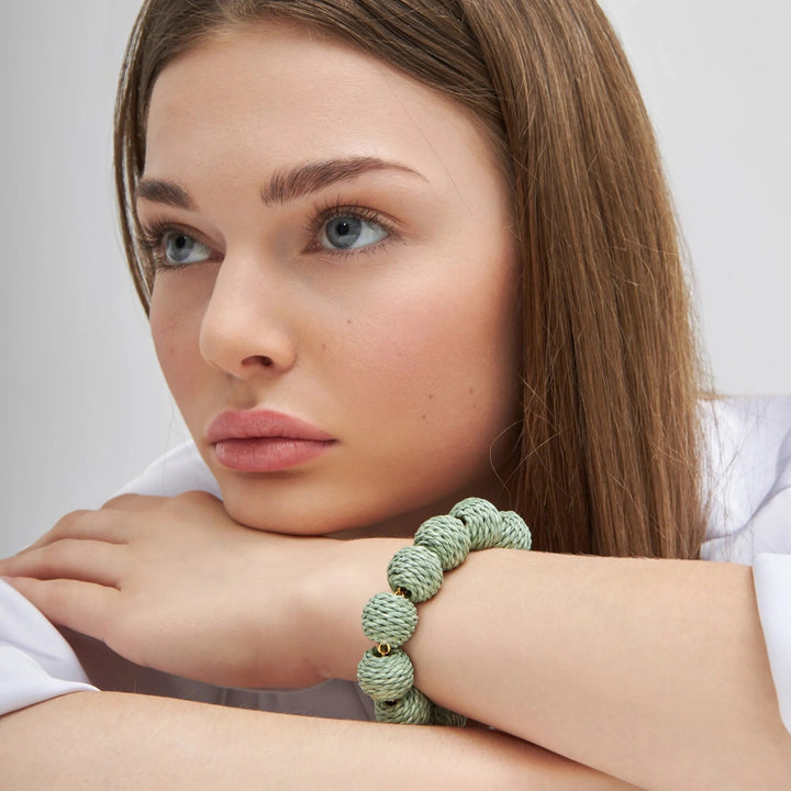 Vanessa Baroni Armband Raffia Small Beads, pistachio, vergoldet