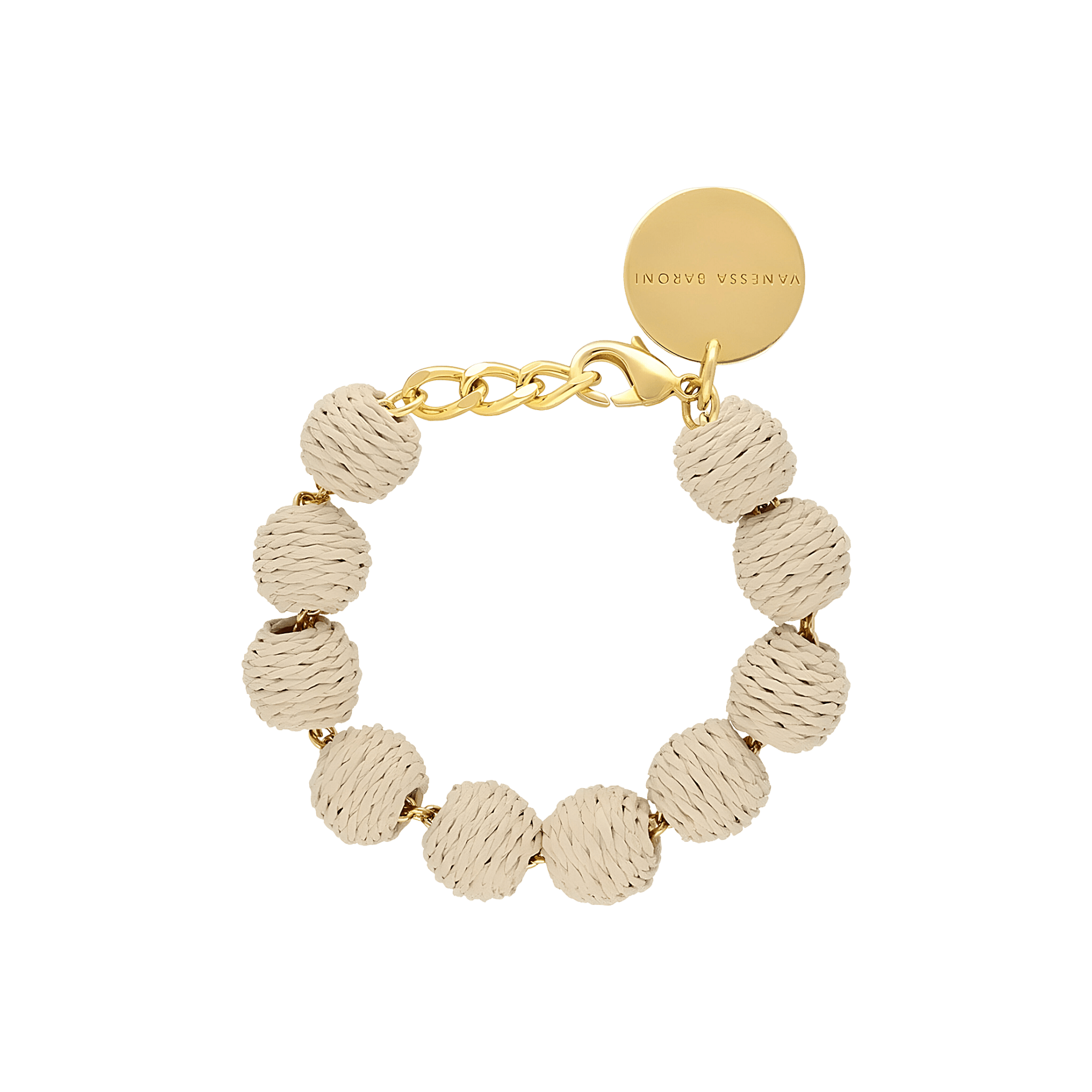 Vanessa Baroni Armband Raffia Small Beads, sand, vergoldet