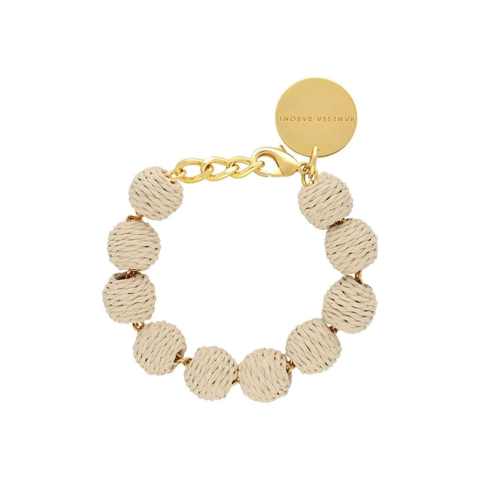 Vanessa Baroni Armband Raffia Small Beads, sand, vergoldet