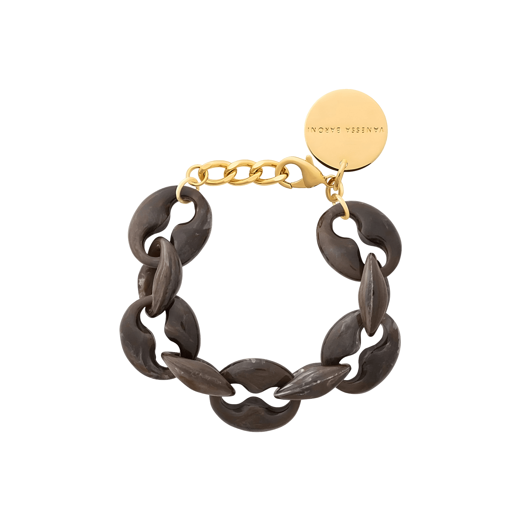 Vanessa Baroni Armband Small Turtle, dark brown marble, vergoldet