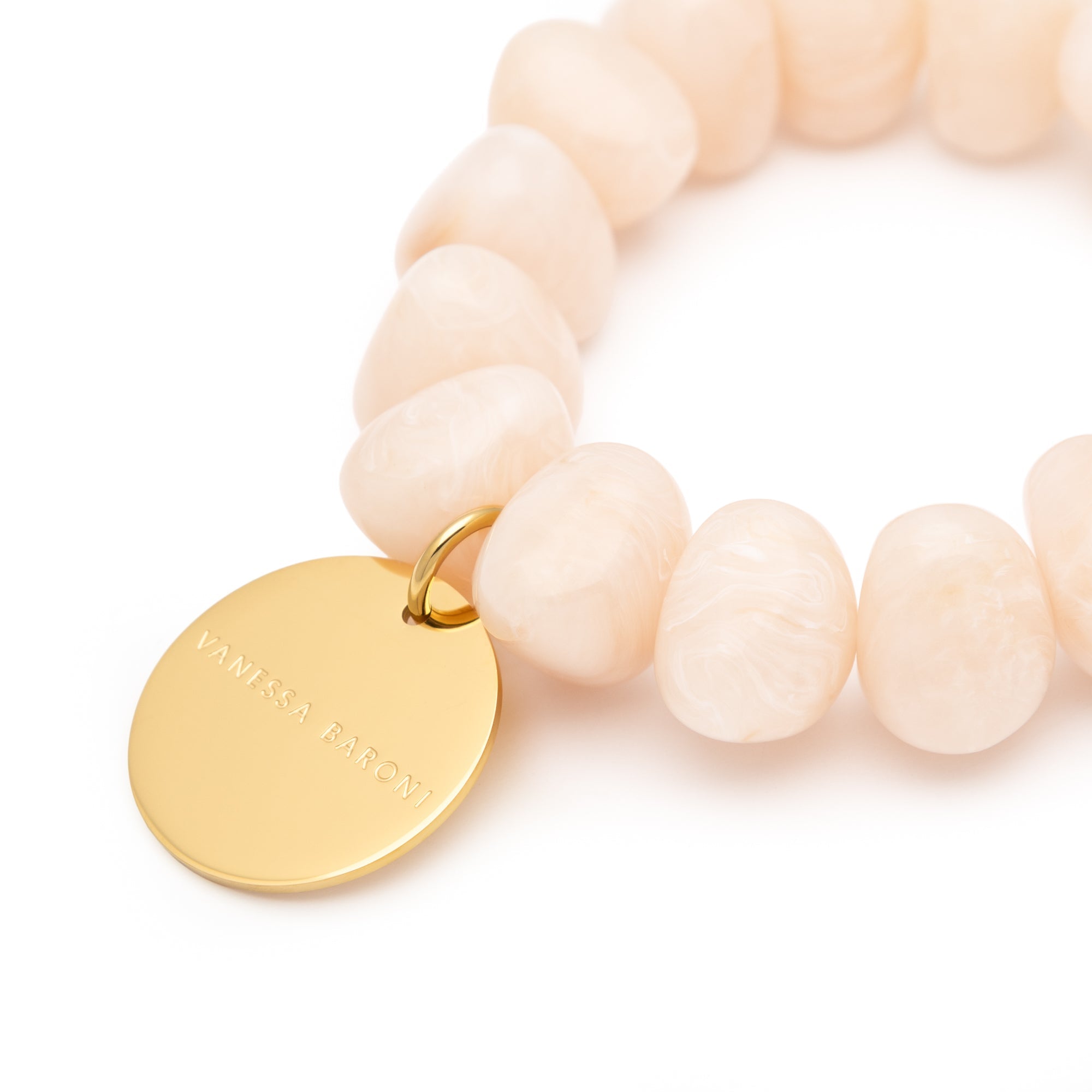 Vanessa Baroni Armband Stone Flex, latte marble, vergoldet