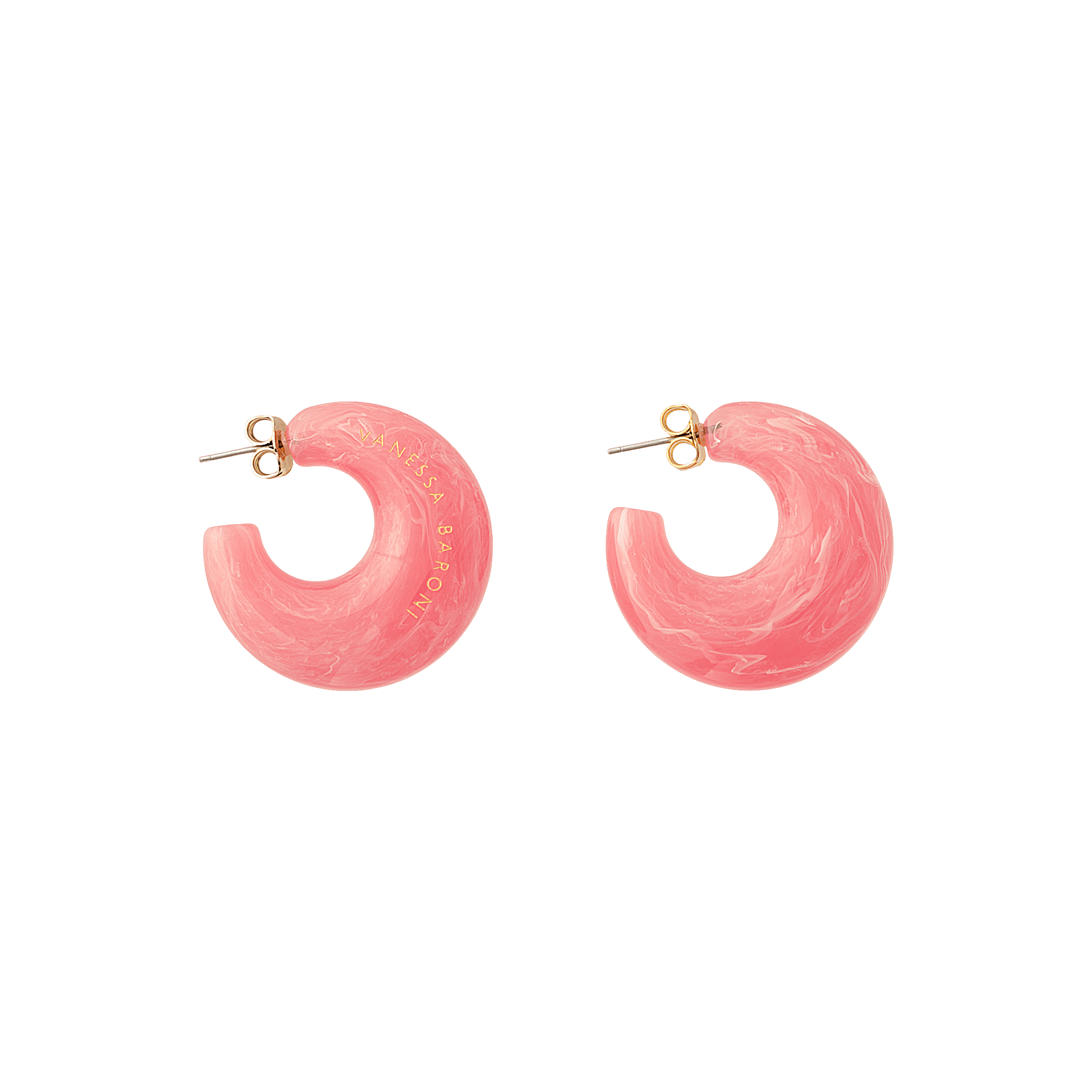 Vanessa Baroni Creolen Moon, watermelon marble, vergoldet