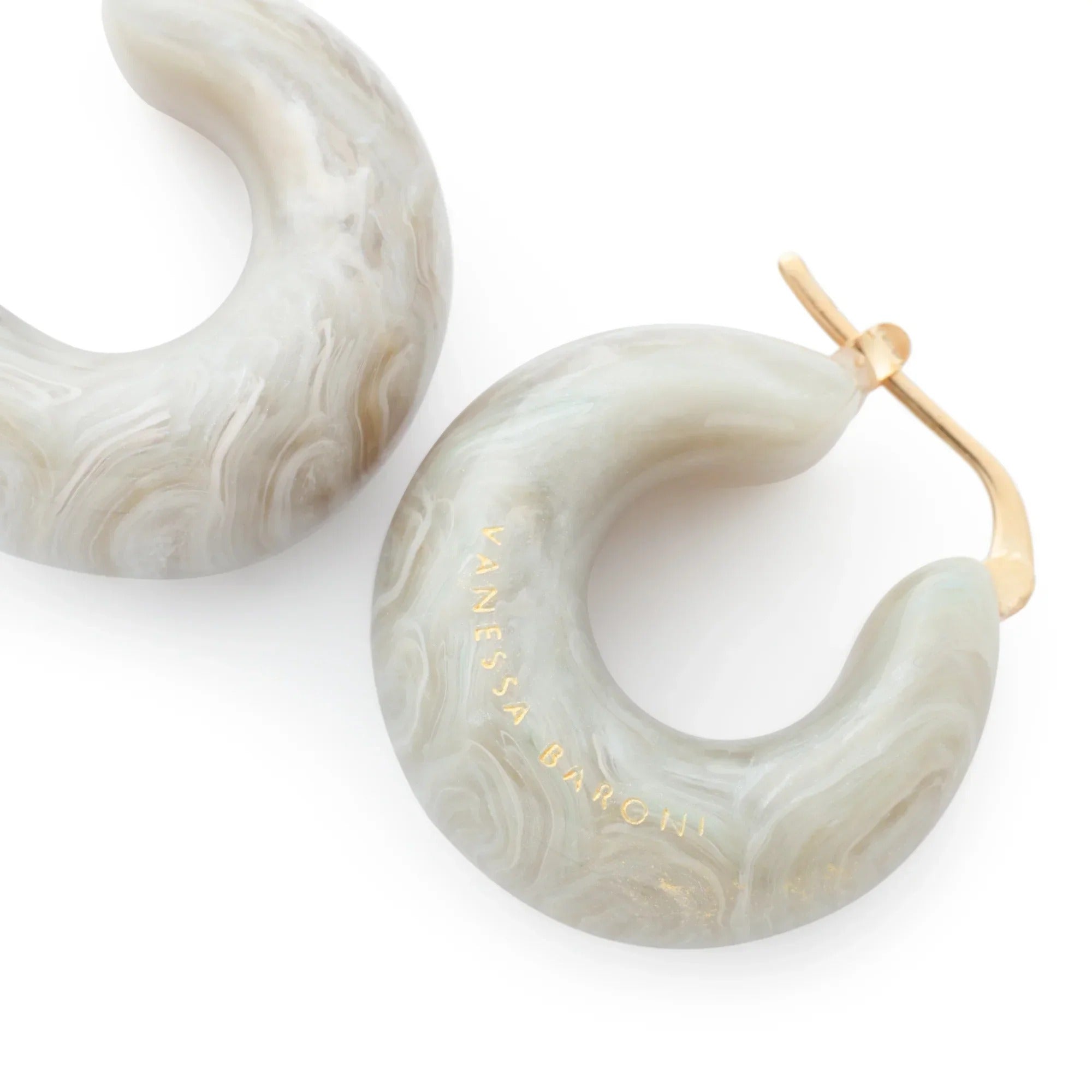 Vanessa Baroni Creolen Circlet, snow green marble, vergoldet
