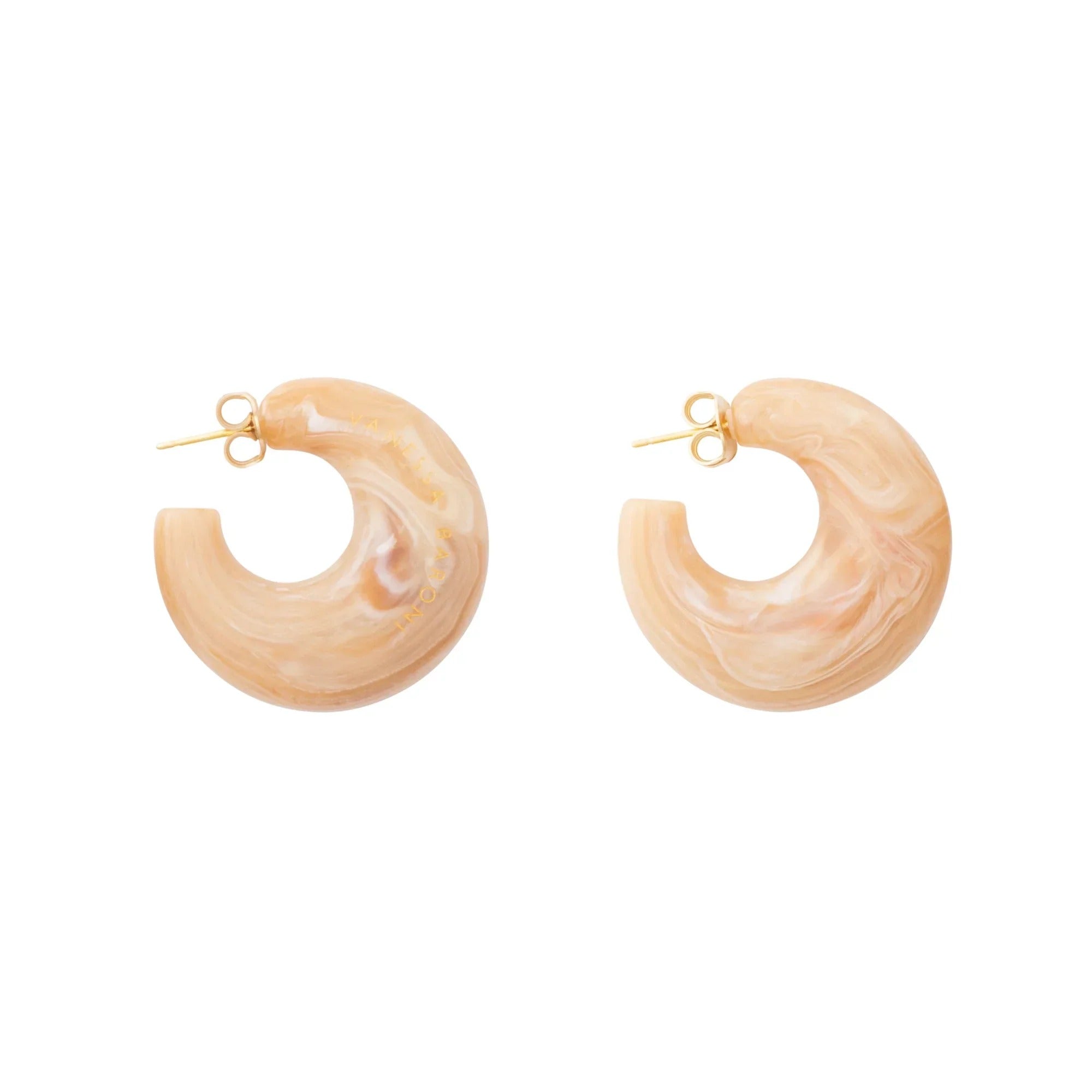 Vanessa Baroni Creolen Moon, creme brulee marble, vergoldet