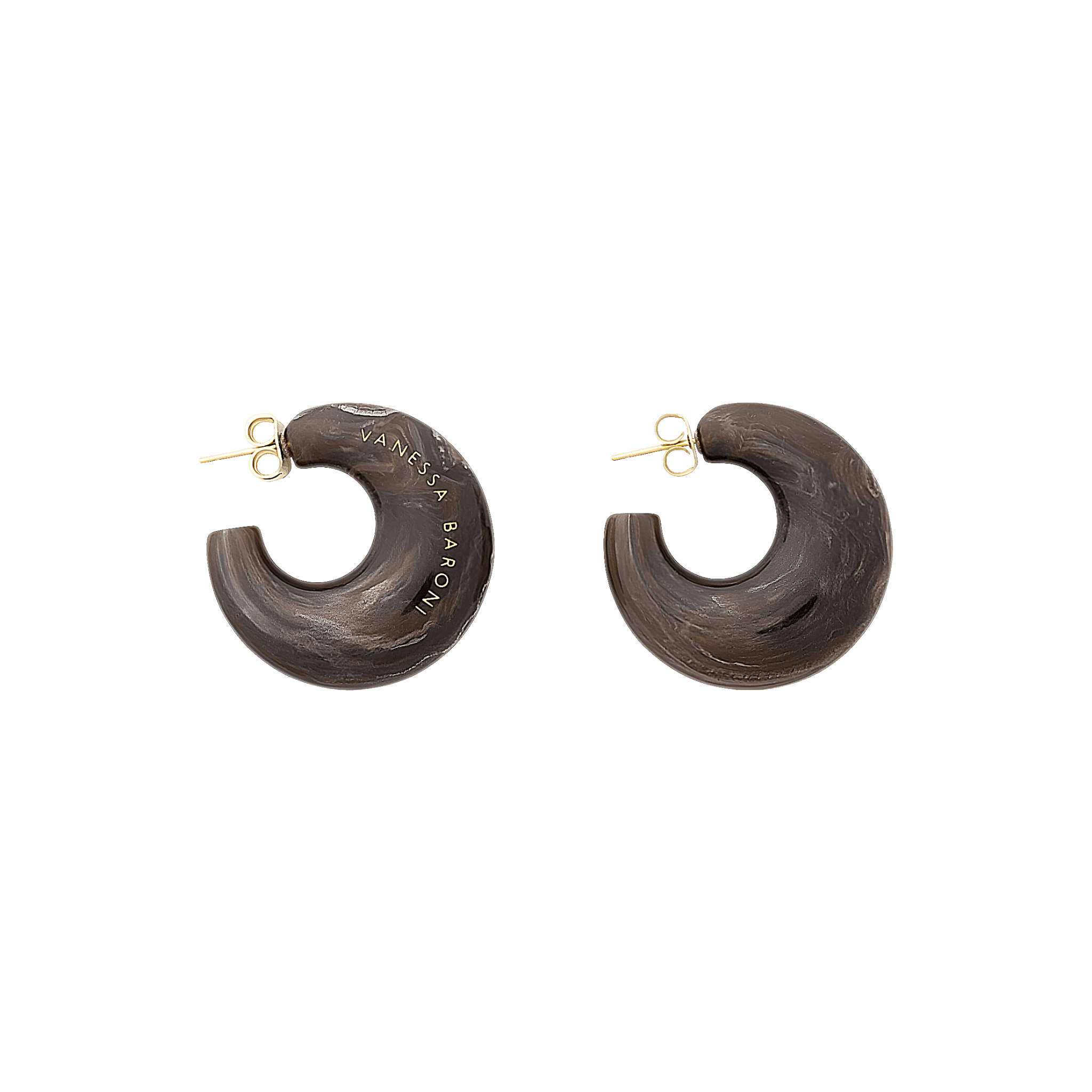 Vanessa Baroni Creolen Moon, dark brown marble, vergoldet