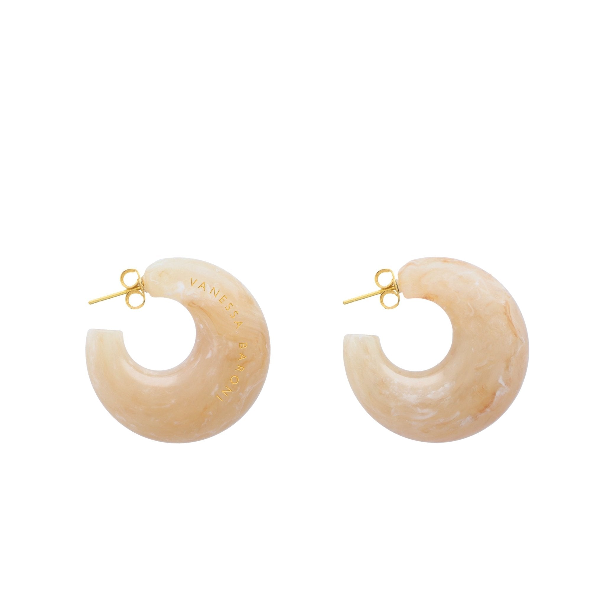 Vanessa Baroni Creolen Moon, honey marble, vergoldet