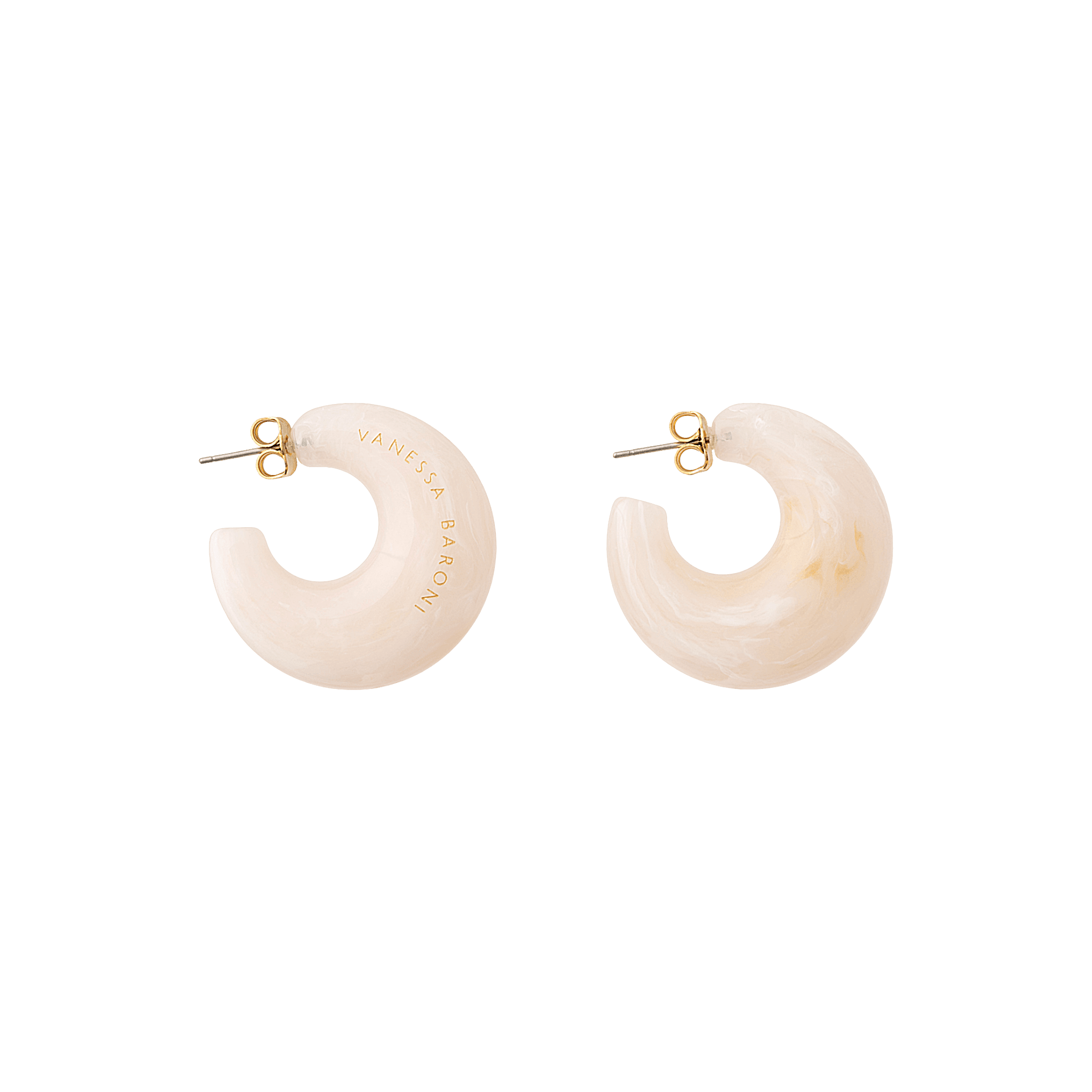 Vanessa Baroni Creolen Moon, latte marble, vergoldet