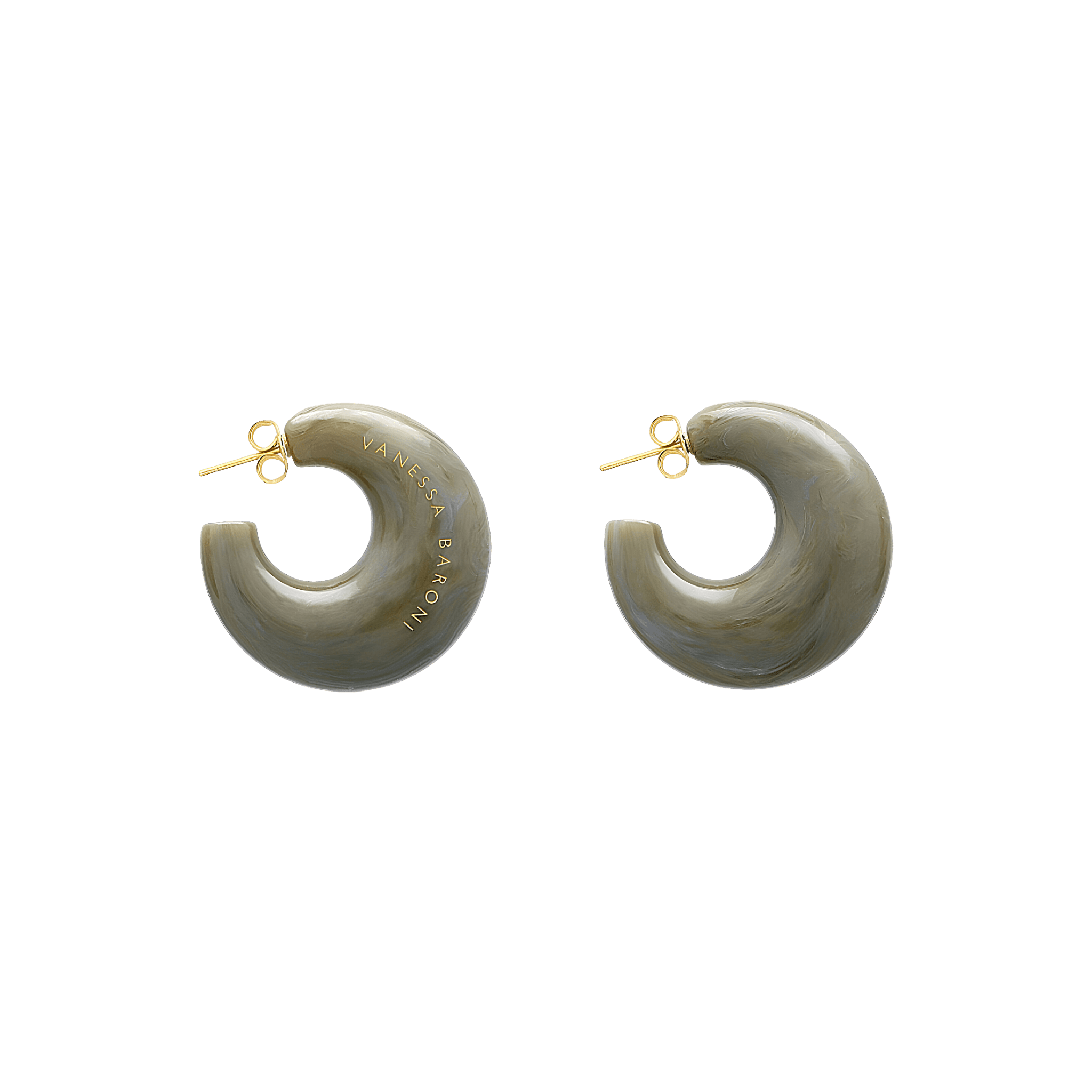 Vanessa Baroni Creolen Moon, light olive marble, vergoldet