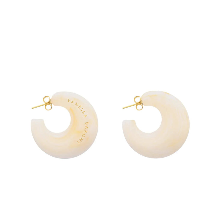 Vanessa Baroni Creolen Moon, pearl marble, vergoldet