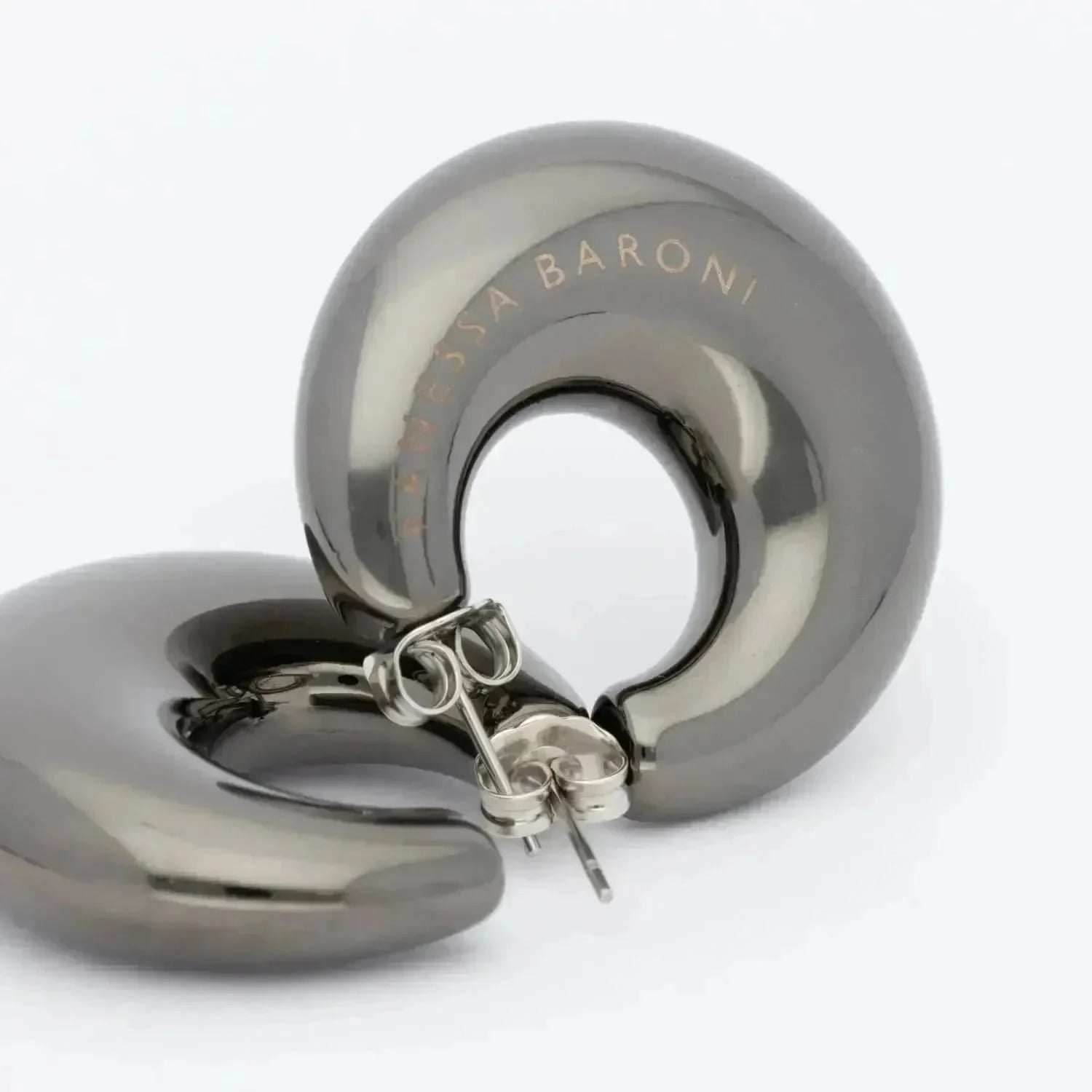 Vanessa Baroni Creolen Moon, ultrablack, vergoldet