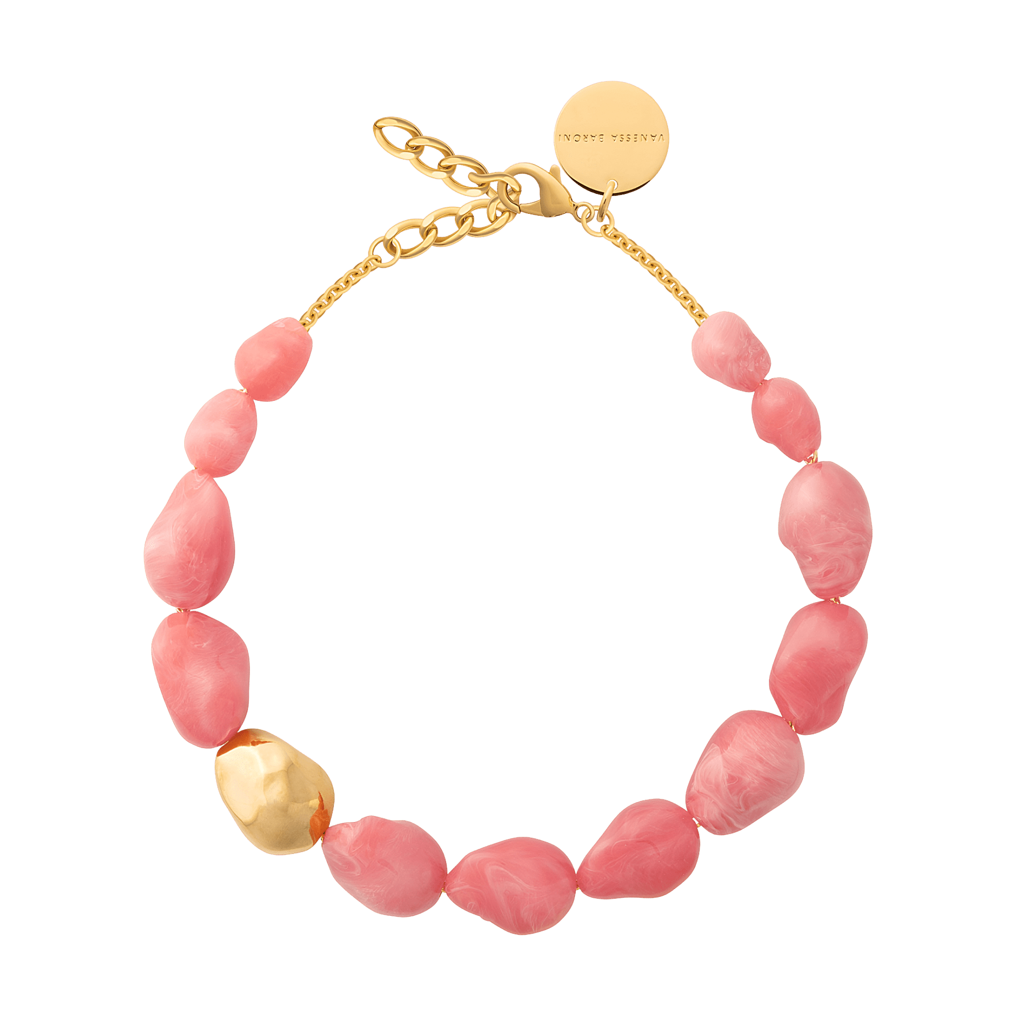 Vanessa Baroni Kette Big Organic Pearl with gold, watermelon marble, vergoldet