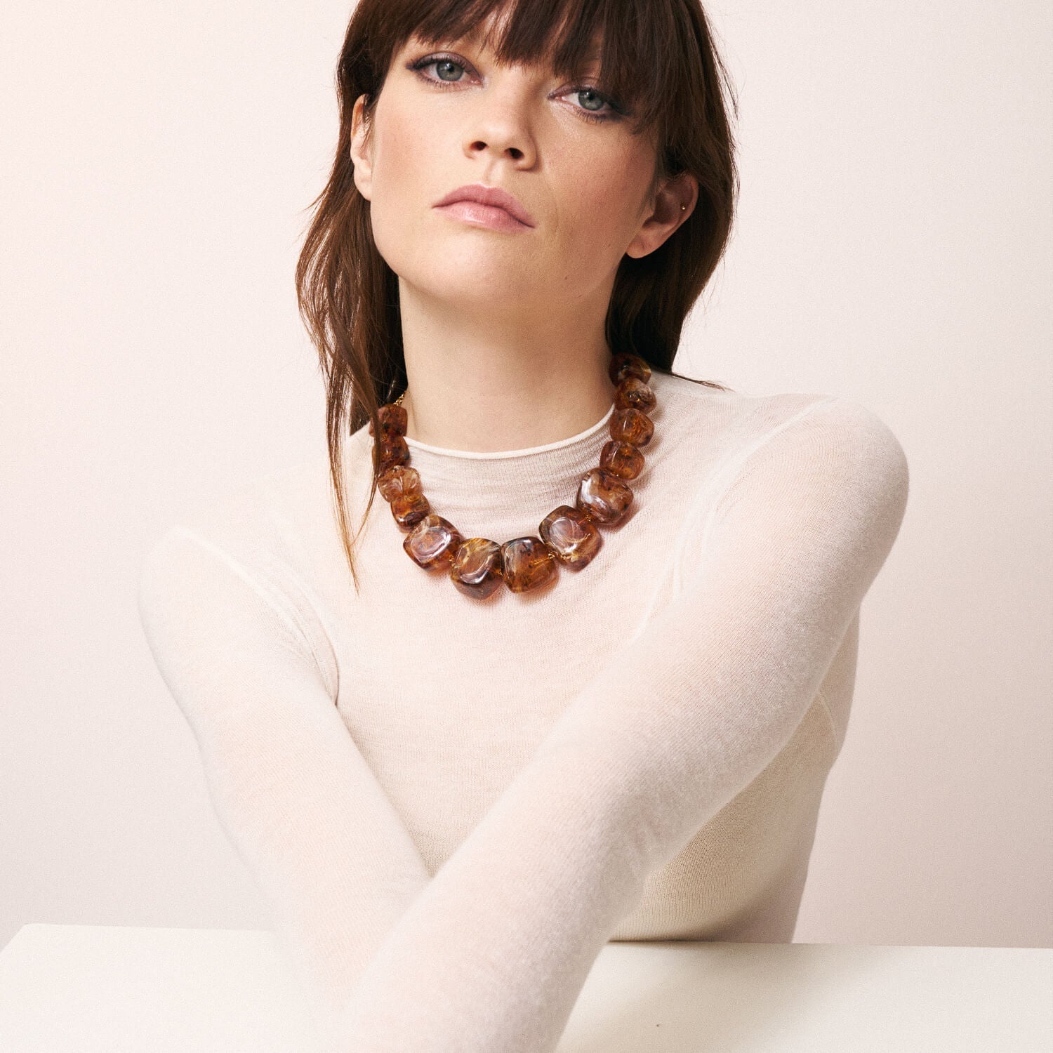 Vanessa Baroni Kette Big Organic Shaped, bernstein, vergoldet