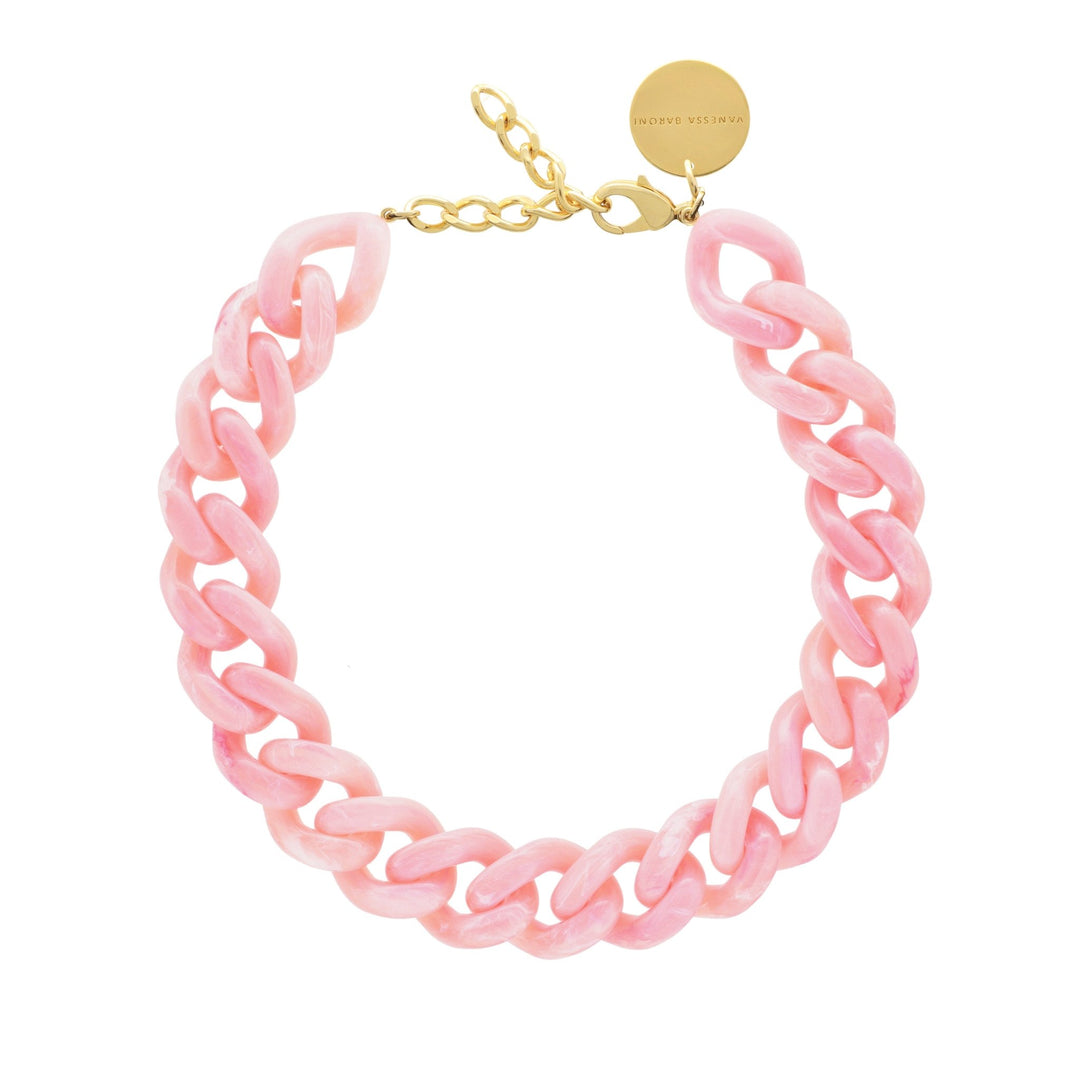 Vanessa Baroni Kette Flat Chain, neon pink marble, vergoldet