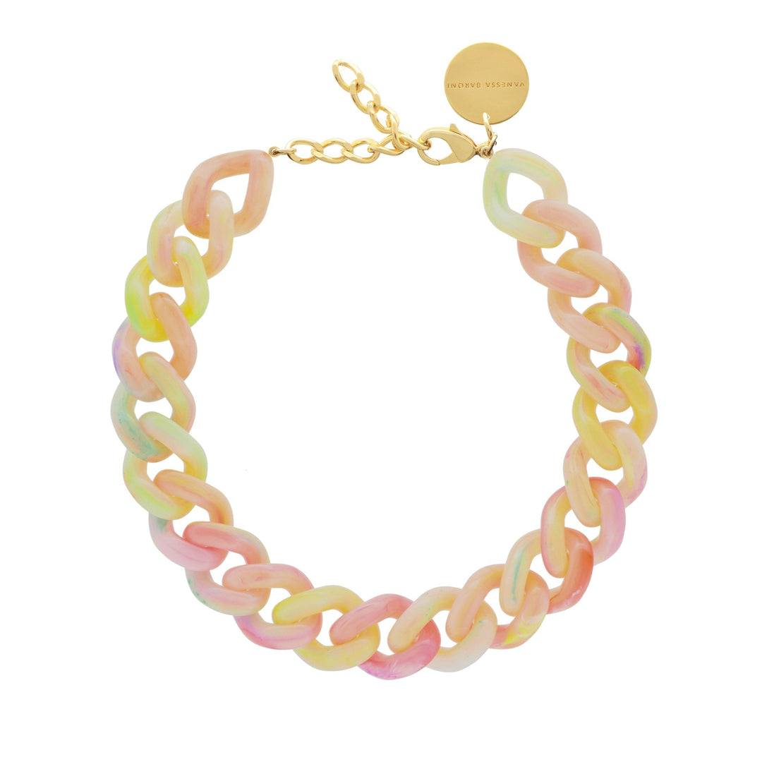 Vanessa Baroni Kette Flat Chain, neon rainbow, vergoldet