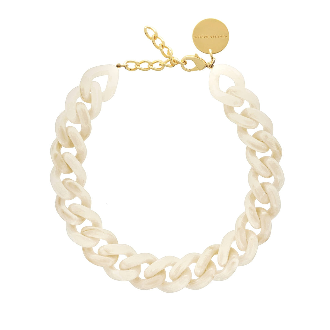 Vanessa Baroni Kette Flat Chain, pearl marble, vergoldet